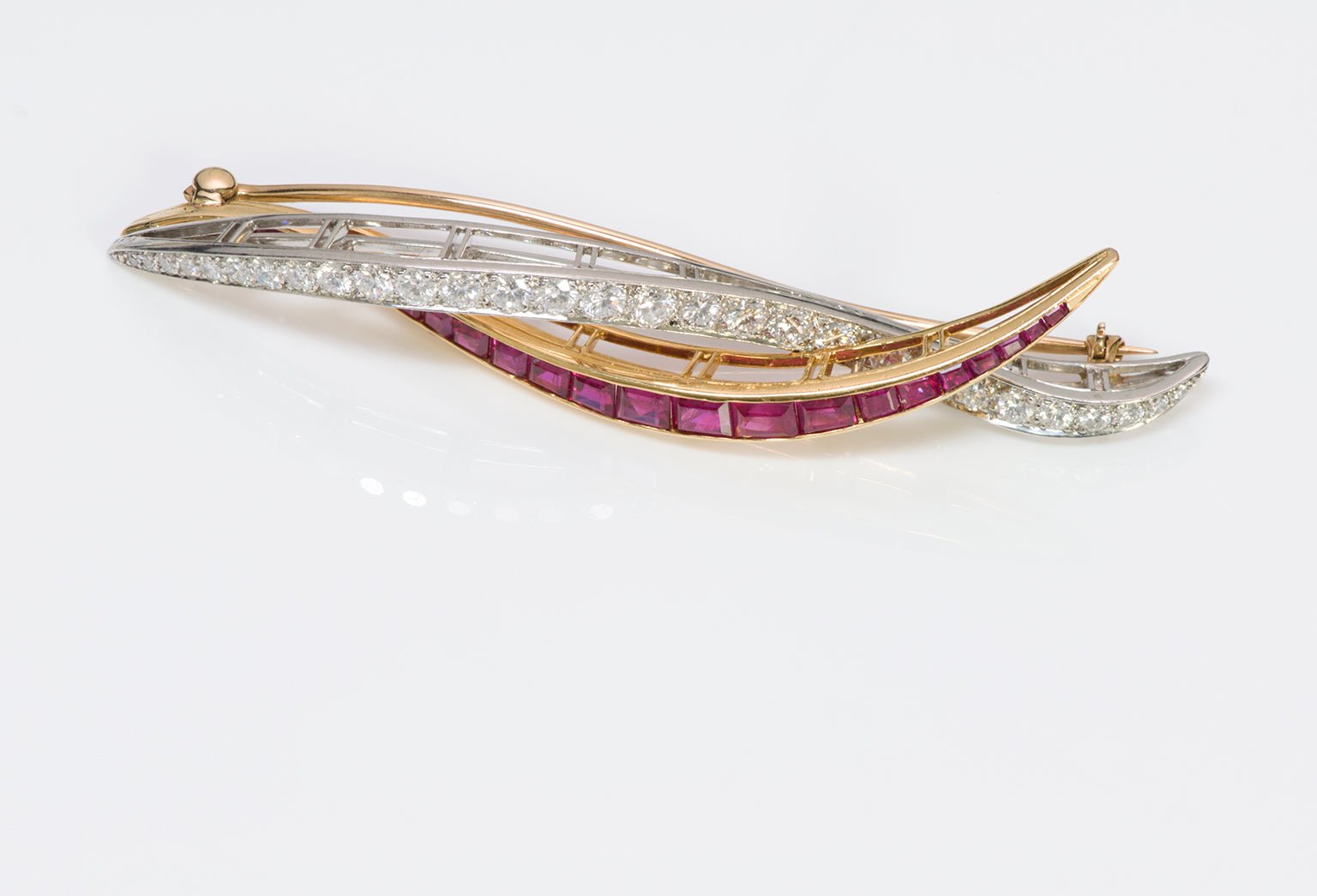 Oscar Heyman Platinum & Gold Diamond Ruby Brooch