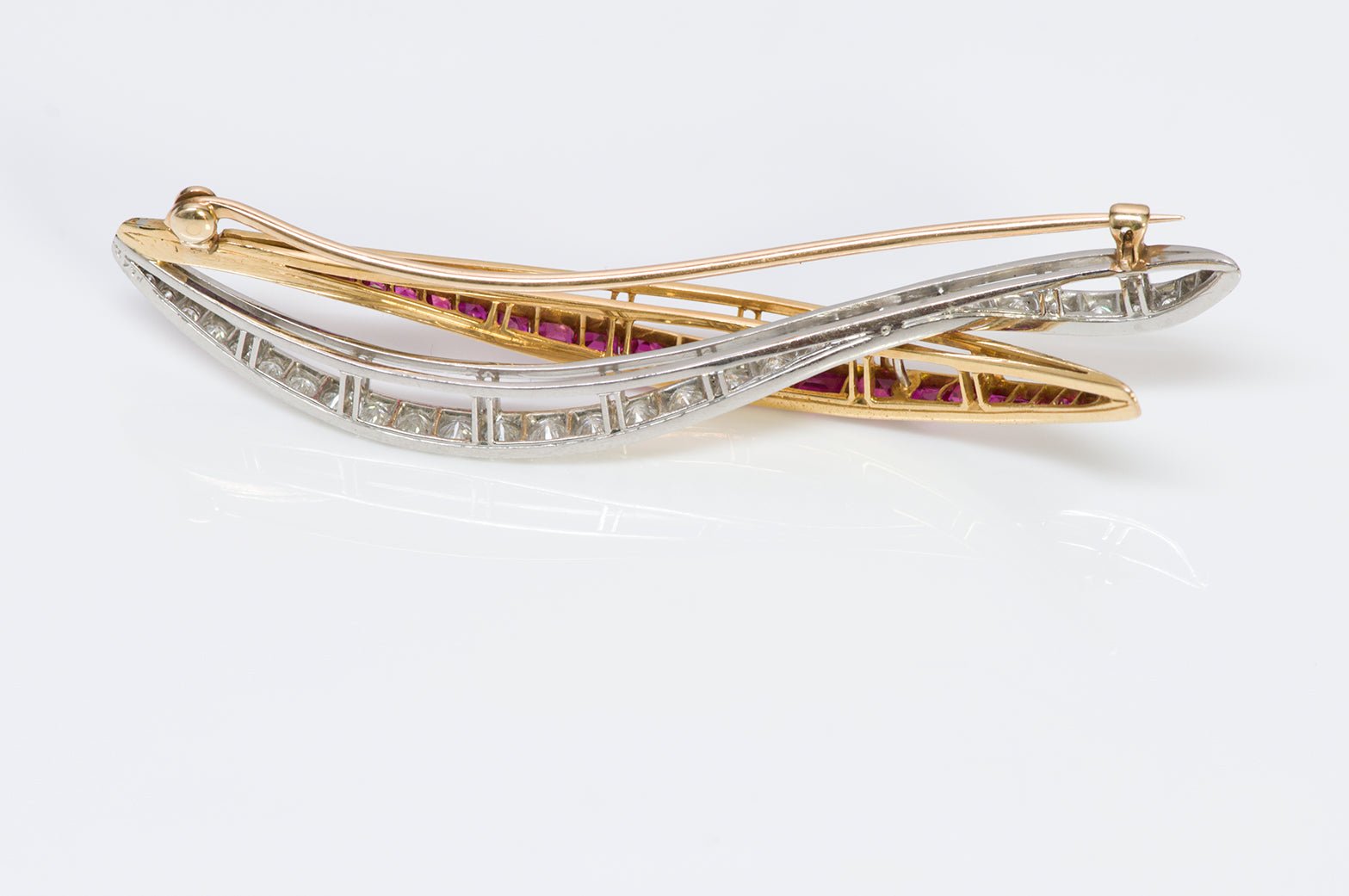 Oscar Heyman Platinum & Gold Diamond Ruby Brooch