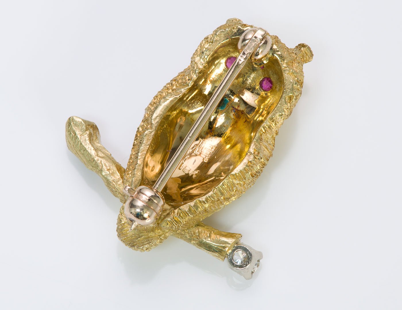 Owl Ruby Diamond 18K Gold Brooch Pin