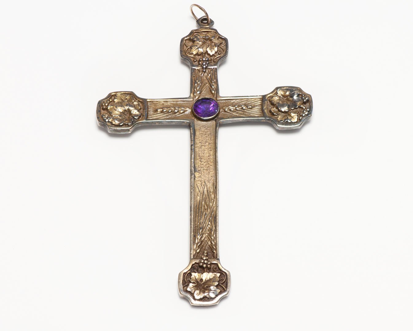 P. J. Gill & Sons Art Nouveau Sterling Silver and Amethyst Cross Pendant