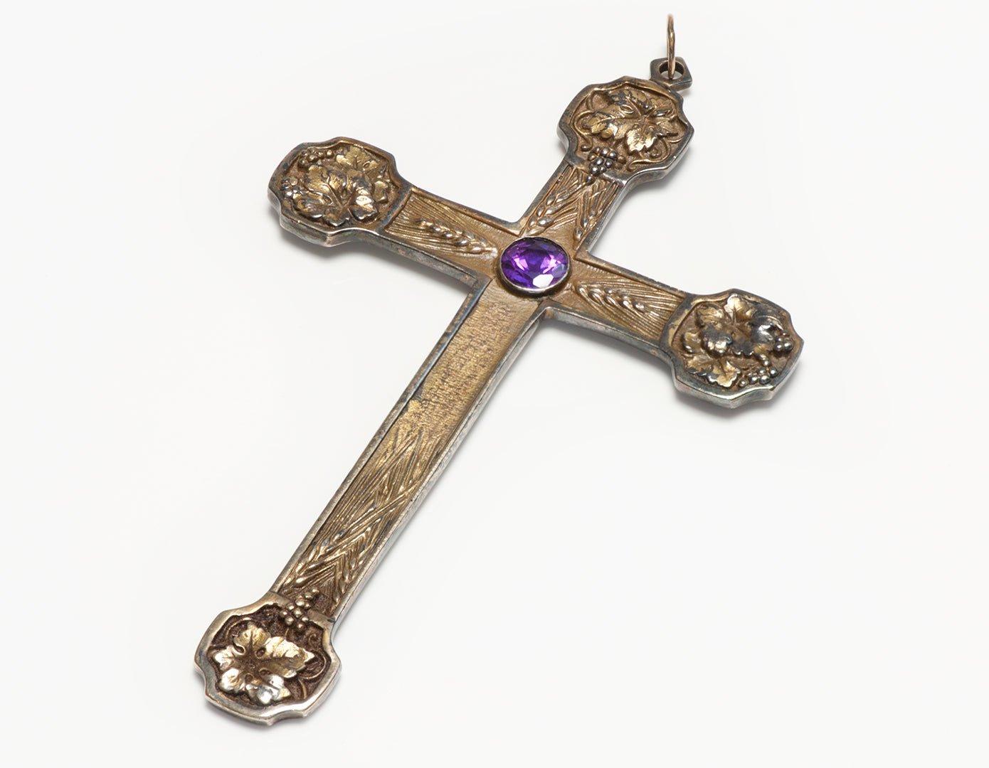 P. J. Gill & Sons Art Nouveau Sterling Silver and Amethyst Cross Pendant