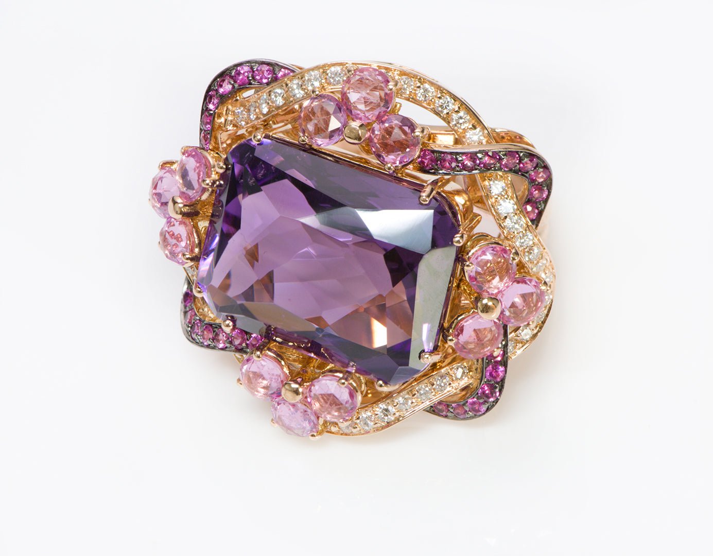 Paolo Piovan Gioielli Gold Ring Diamond Amethyst & Gemstones