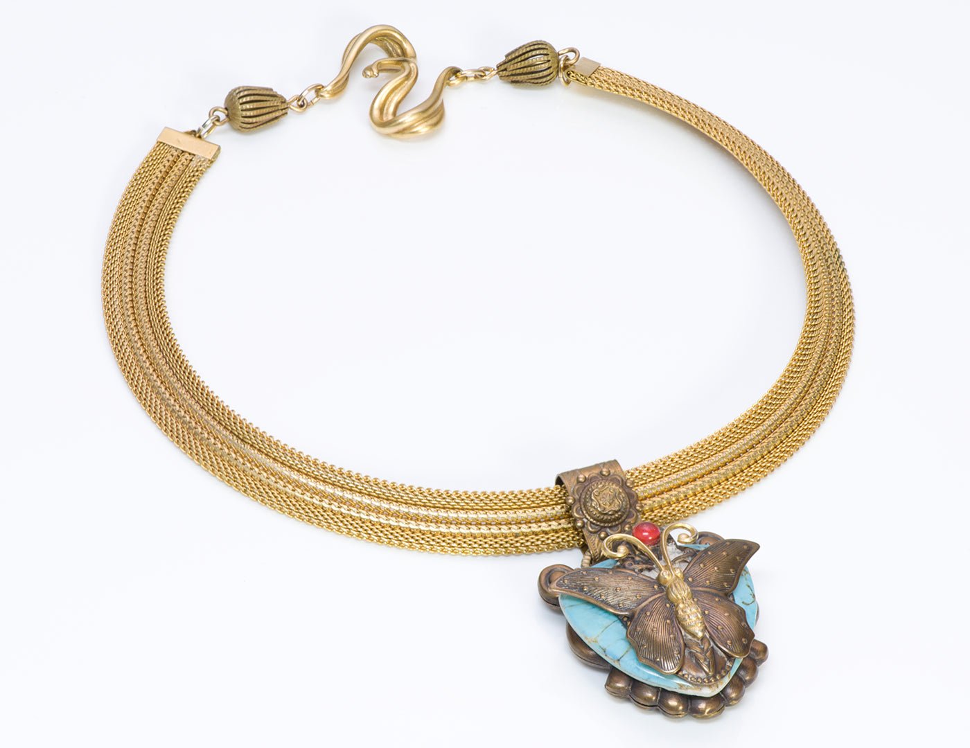 PATRICE Mesh Faux Turquoise Butterfly Pendant Necklace