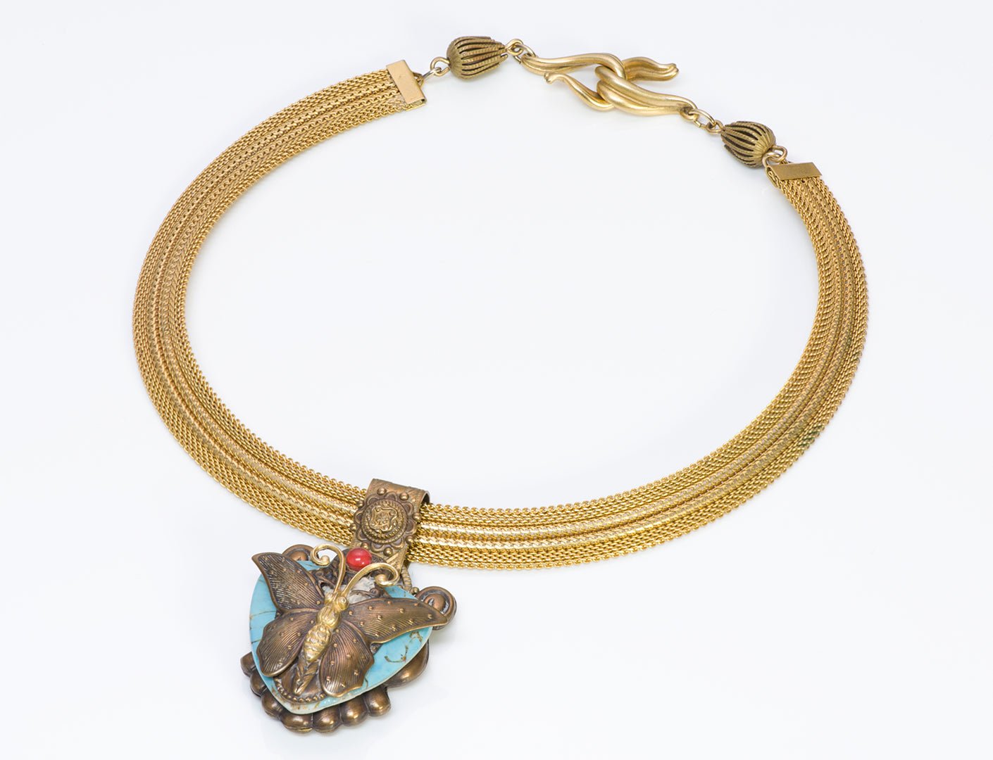 PATRICE Mesh Faux Turquoise Butterfly Pendant Necklace