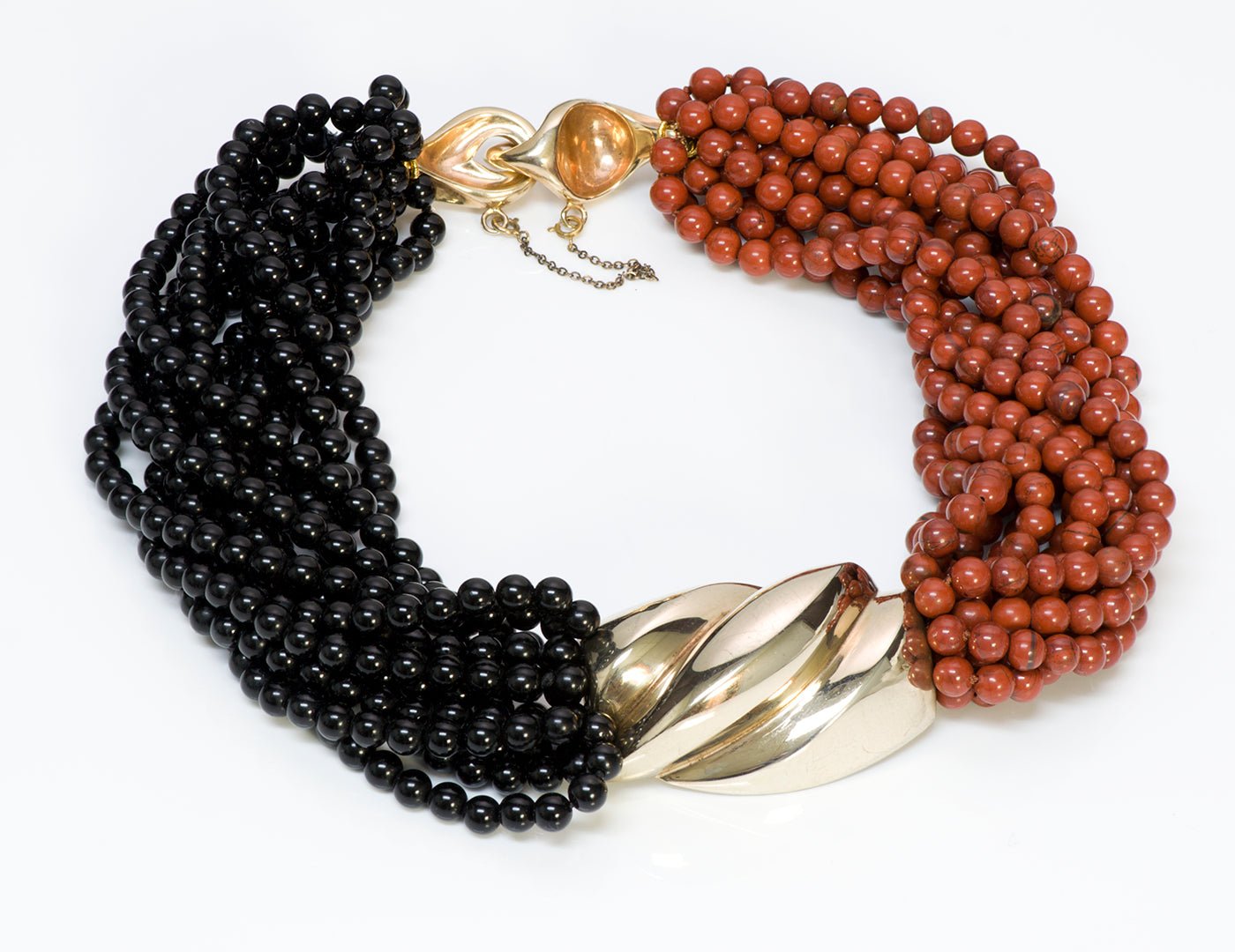 Patricia Von Musulin Silver Onyx Carnelian Beads Necklace