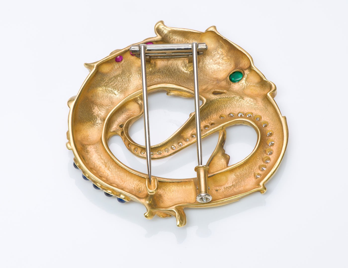 Paul Lantuch 18K Gold Diamond Emerald Sapphire Brooch
