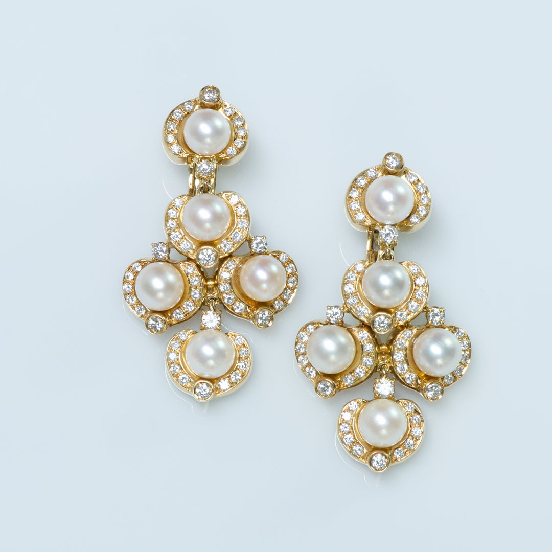 Pearl Diamond 18K Gold Chandelier Earrings