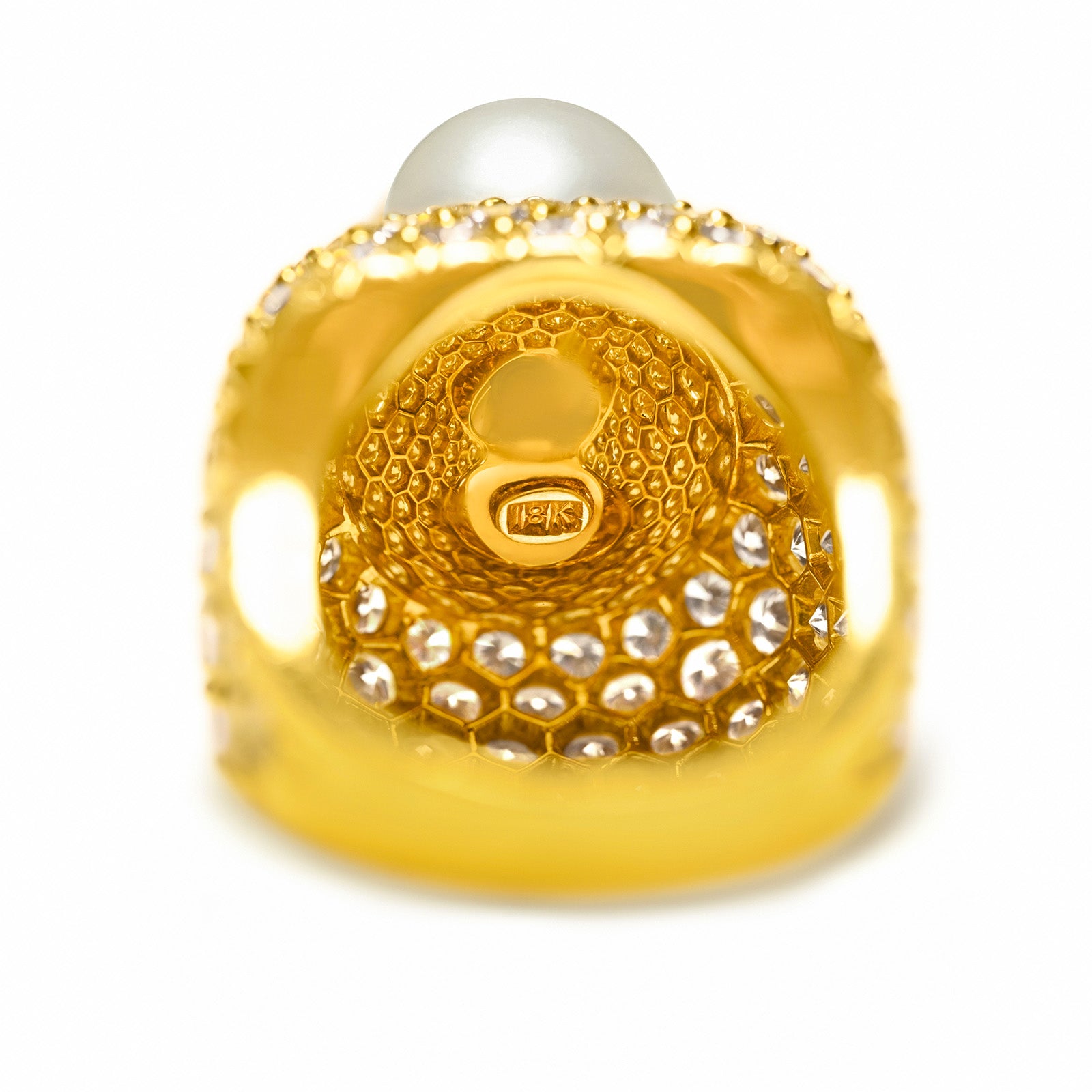 Diamond Pearl Ring 18K Gold vtg 1