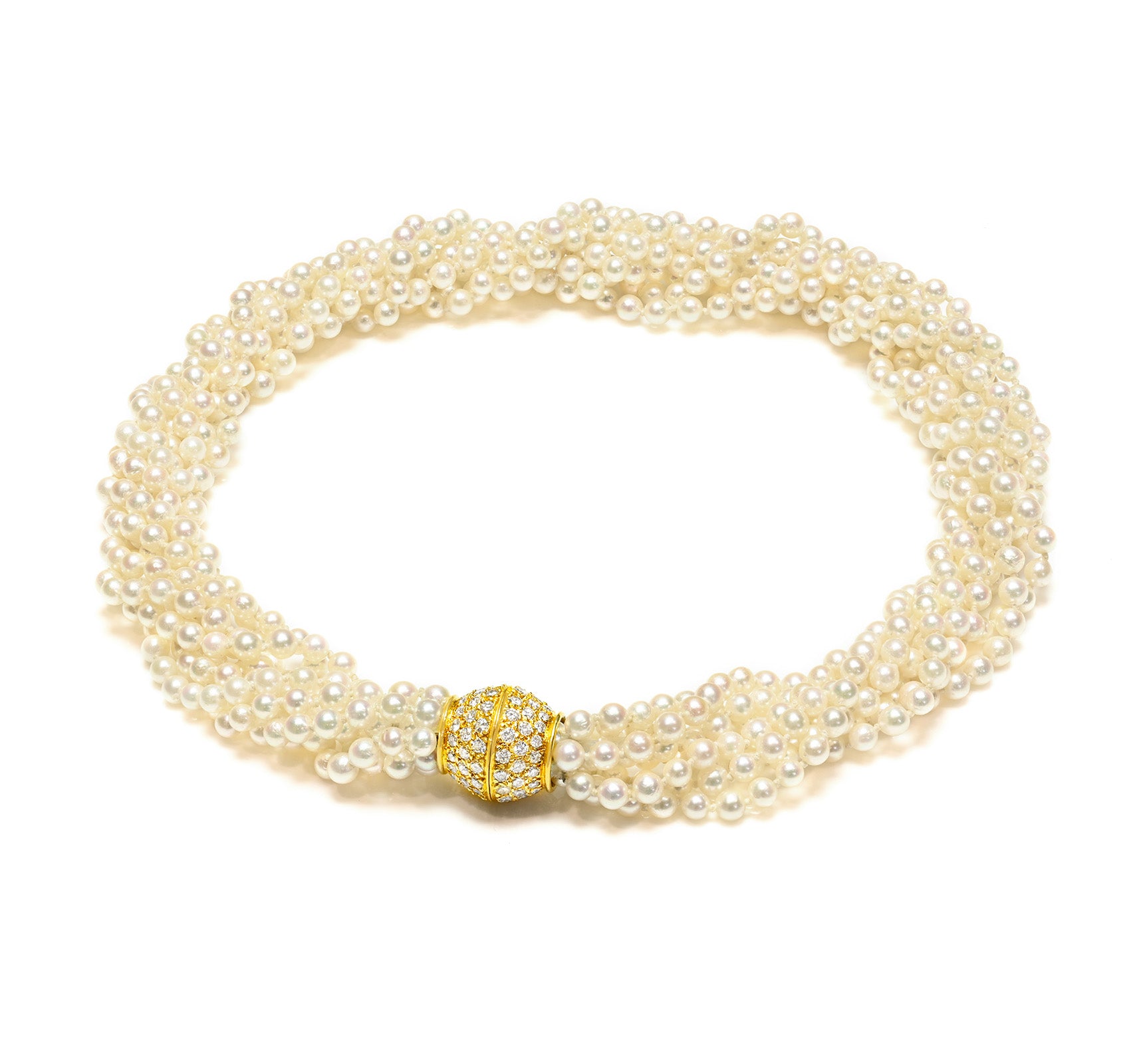 Strand Pearl Necklace 18K Gold Diamond