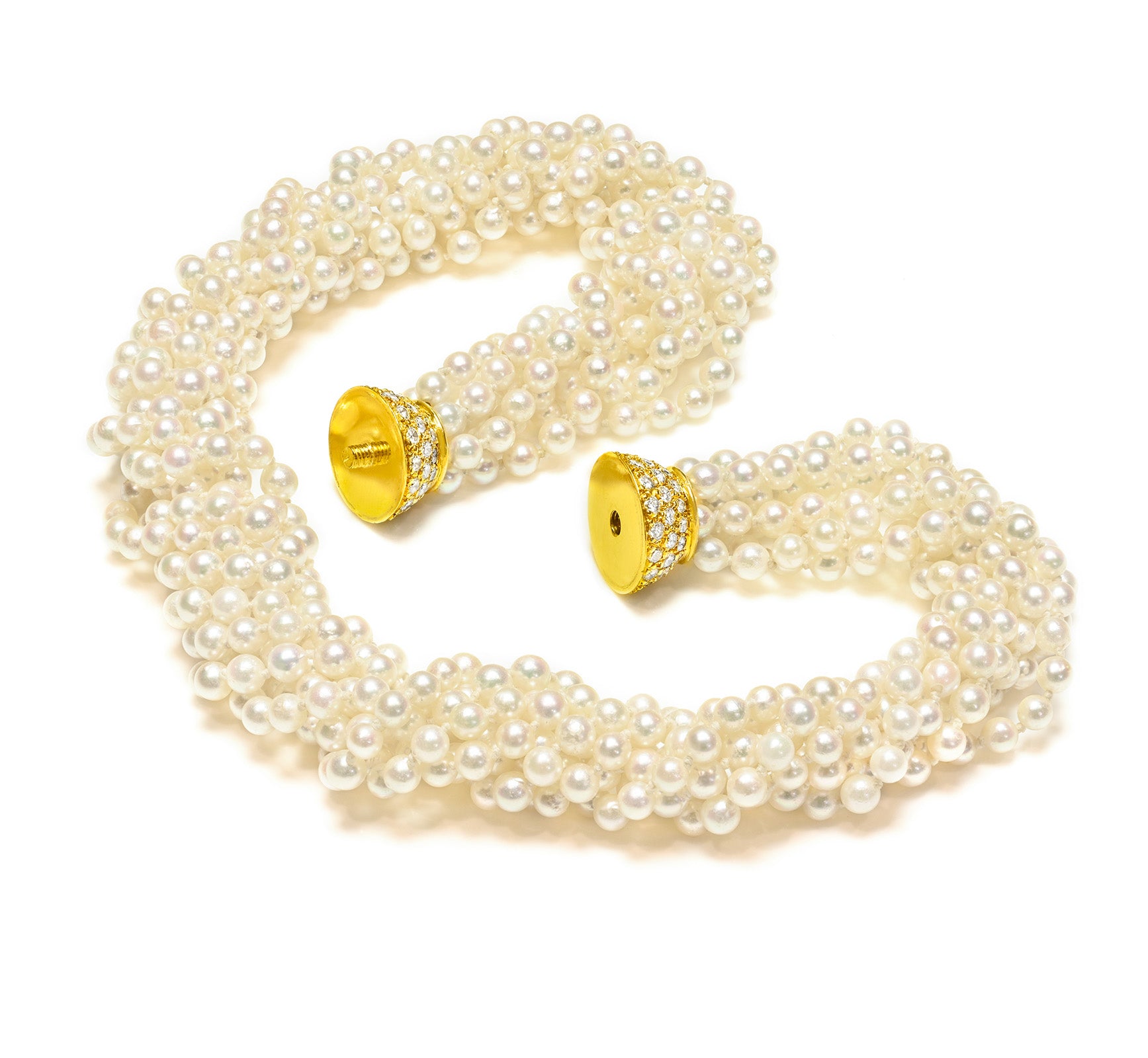 Multi-Strand Pearl Necklace 18K Gold Diamond Clasp Vintage