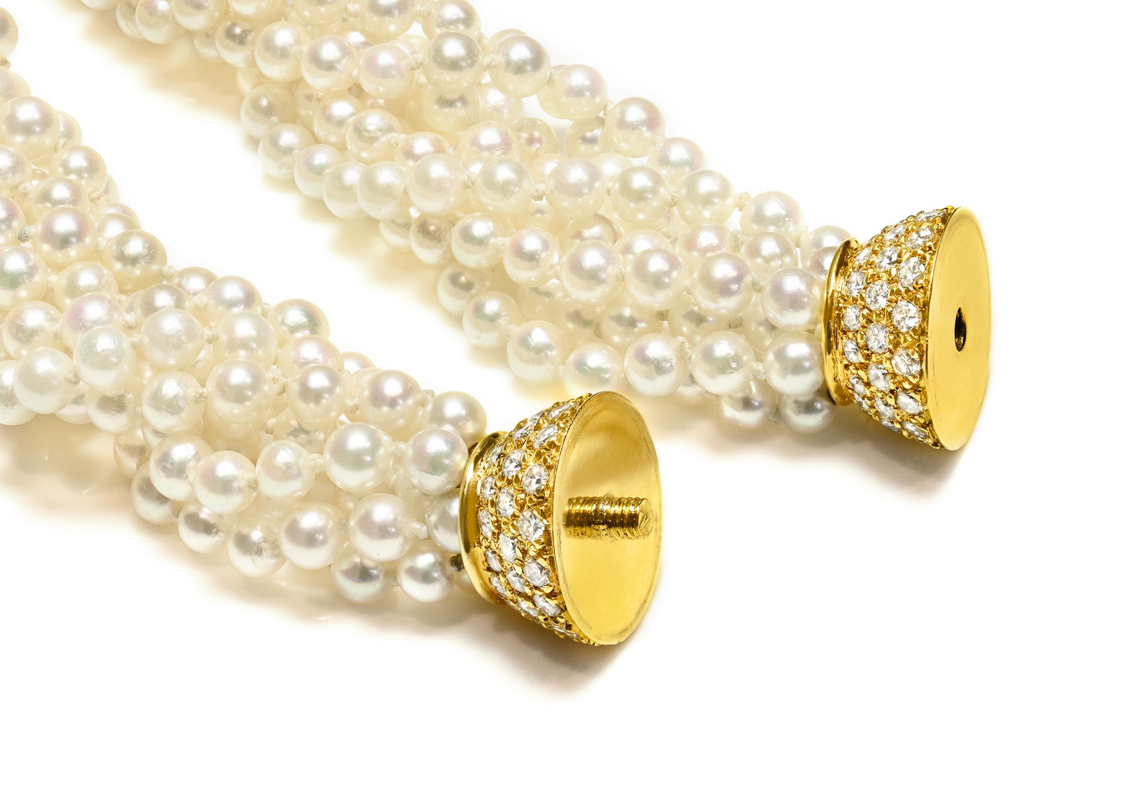 Diamond Clasp Pearl Necklace 18K Gold