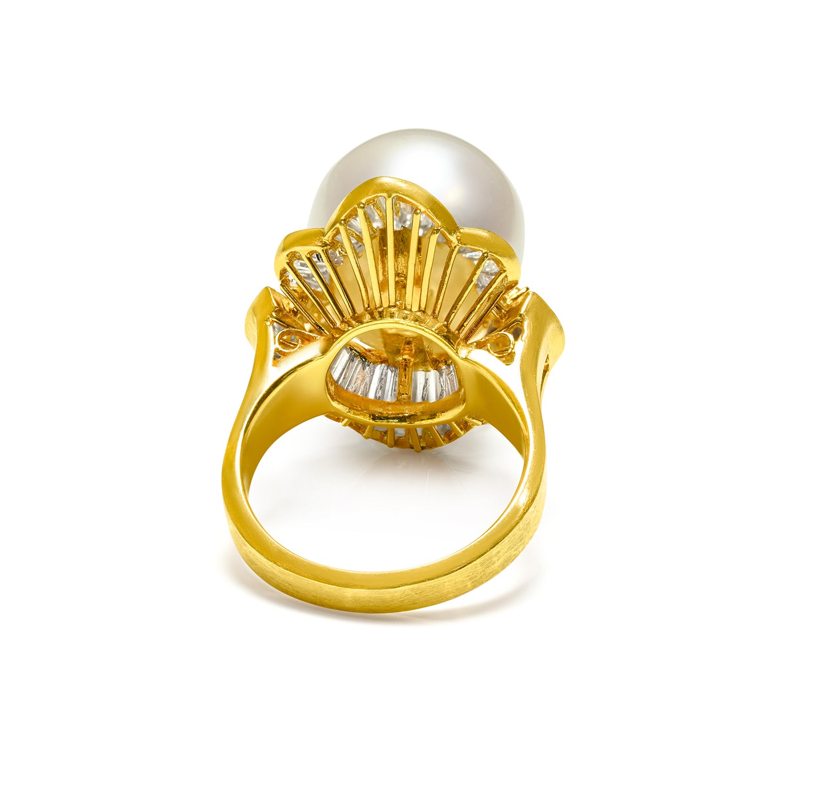 Opulent 18K Gold Pearl Ring with Marquise and Baguette Diamonds 5.46 CTW