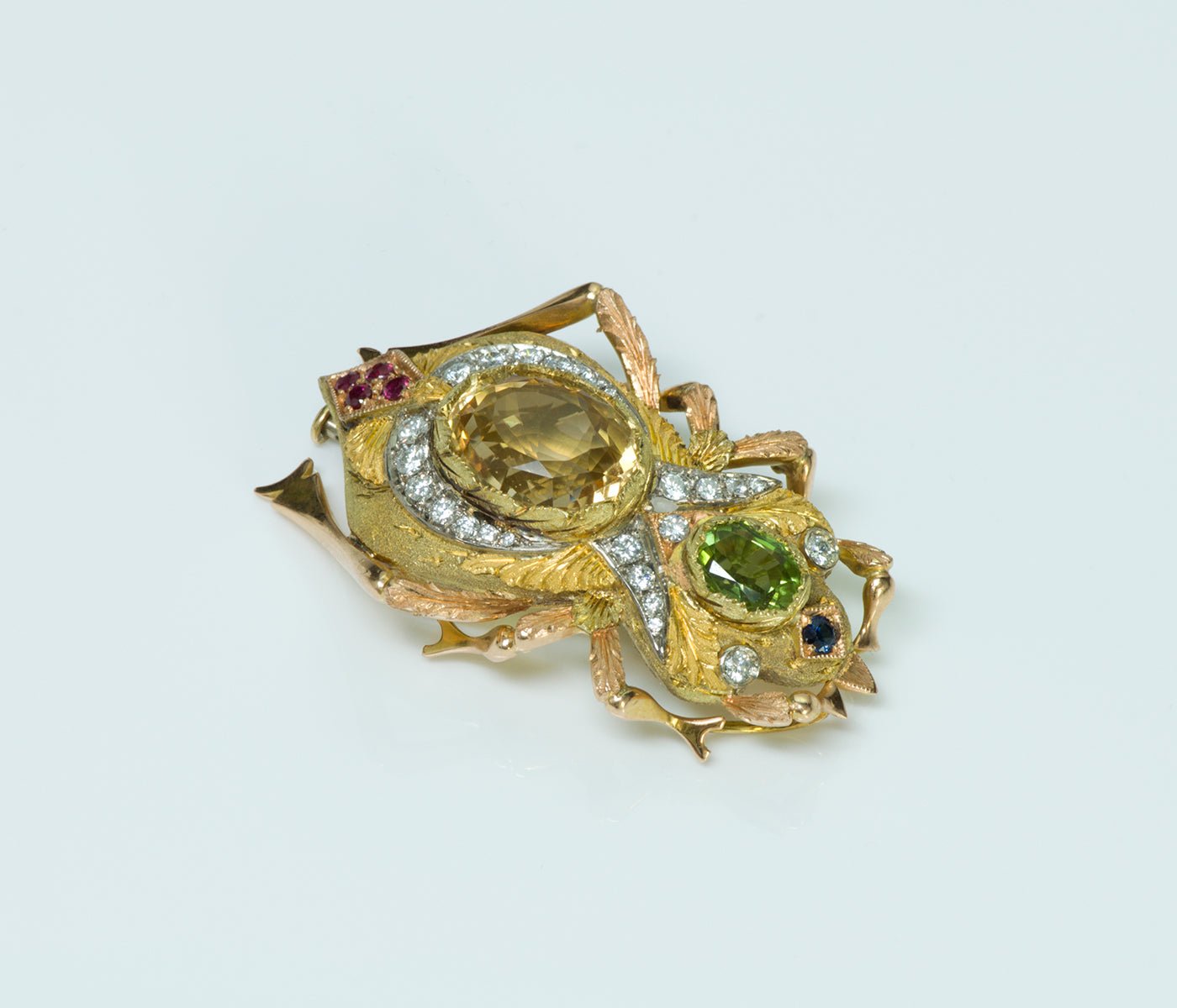 Perugini Citrine Peridot Diamond Ruby Sapphire Gold Brooch
