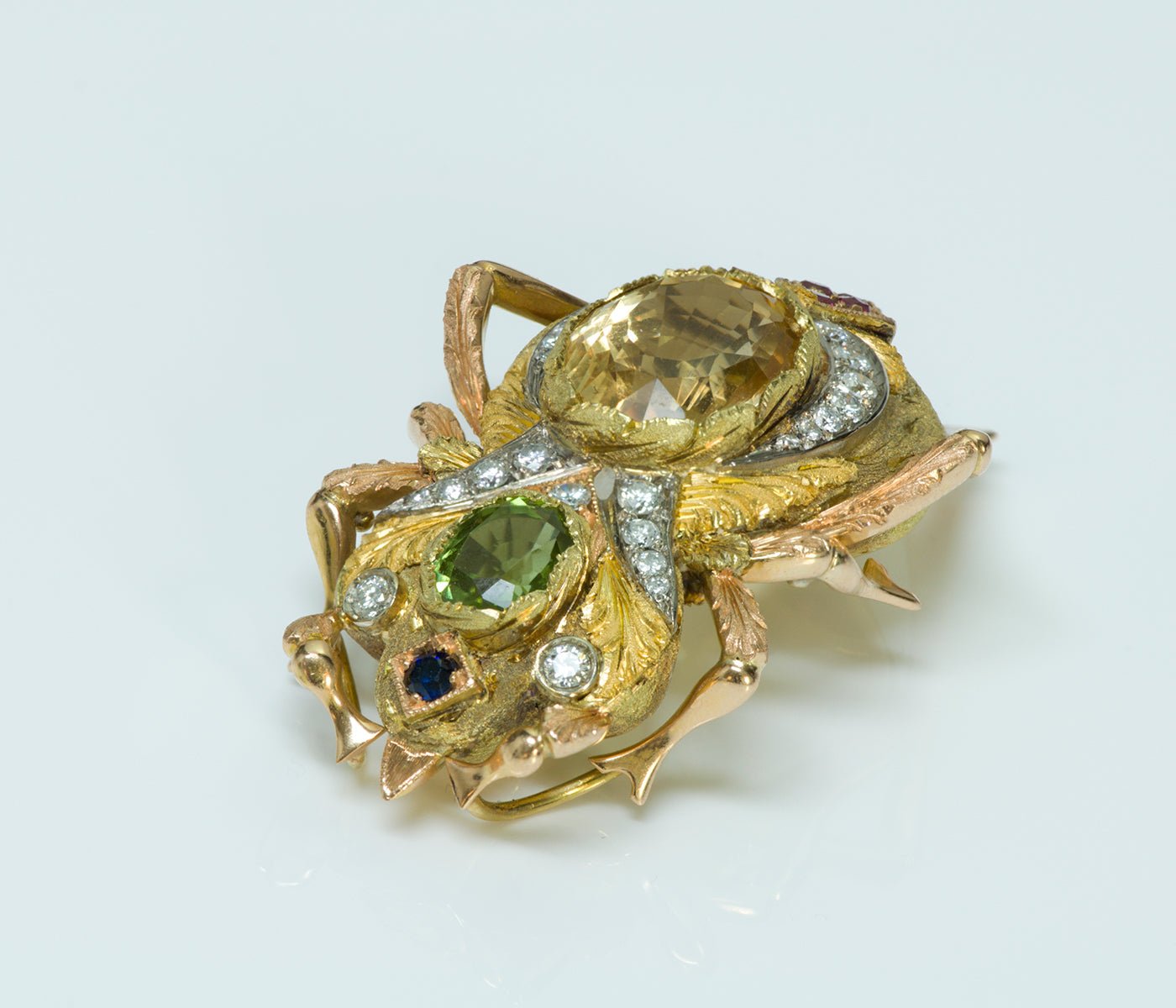 Perugini Citrine Peridot Diamond Ruby Sapphire Gold Brooch