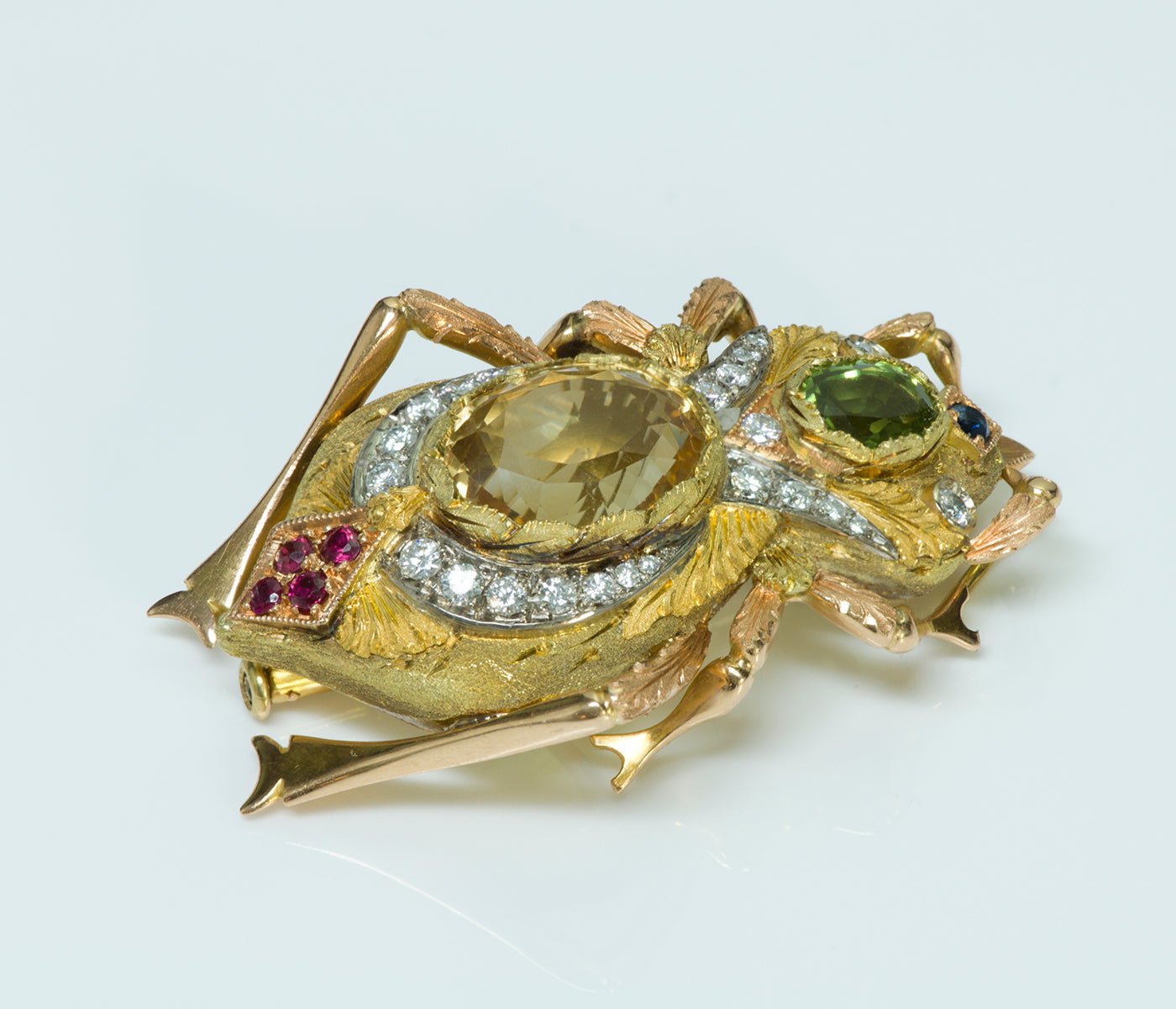 Perugini Citrine Peridot Diamond Ruby Sapphire Gold Brooch