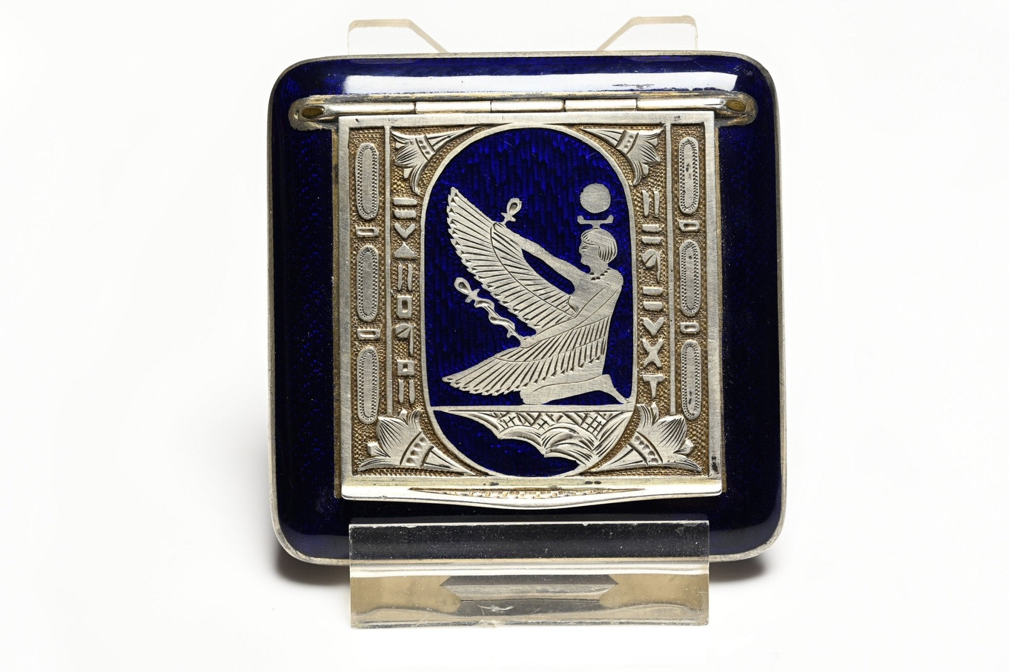 Pharaoh's Elegance: Egyptian Revival Silver Enamel Compact