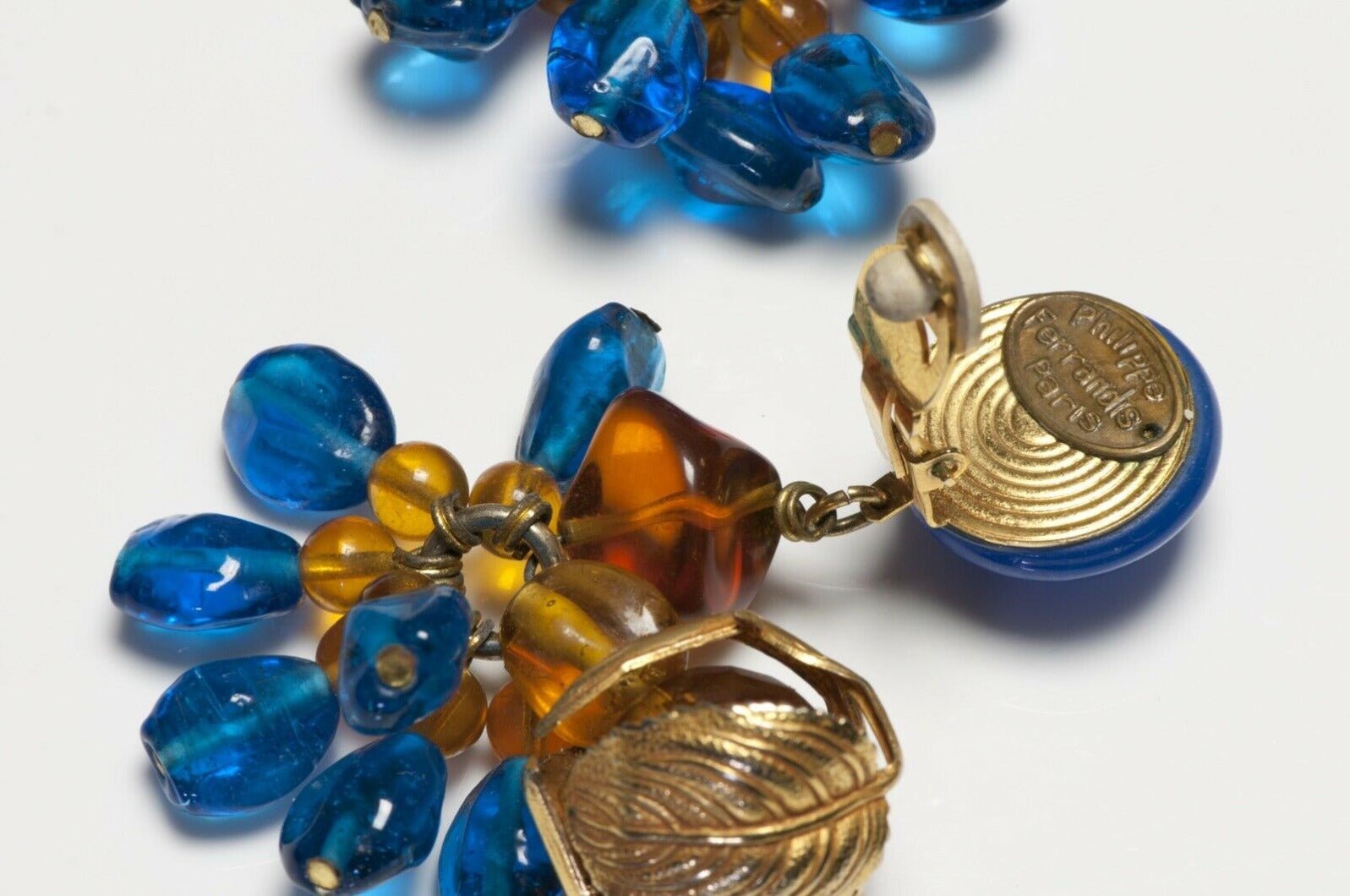 Philippe Ferrandis Paris Blue Brown Glass Beads Resin Earrings