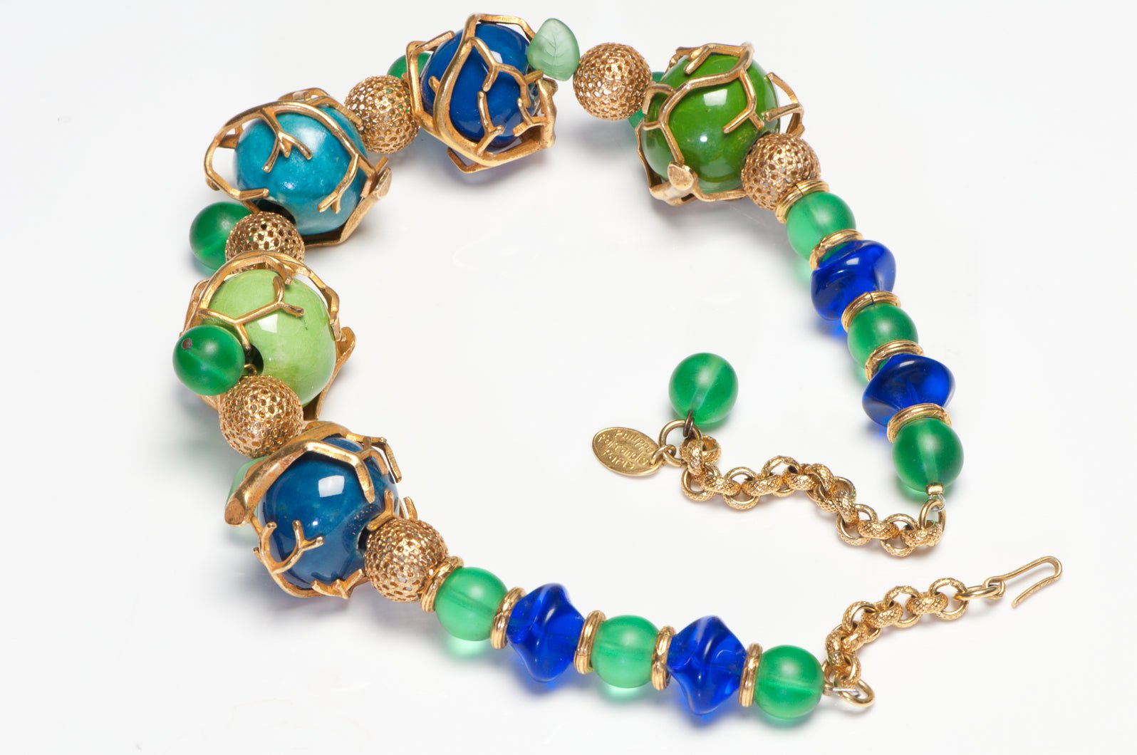 Philippe Ferrandis Paris Green Blue Resin Beads Collar Necklace