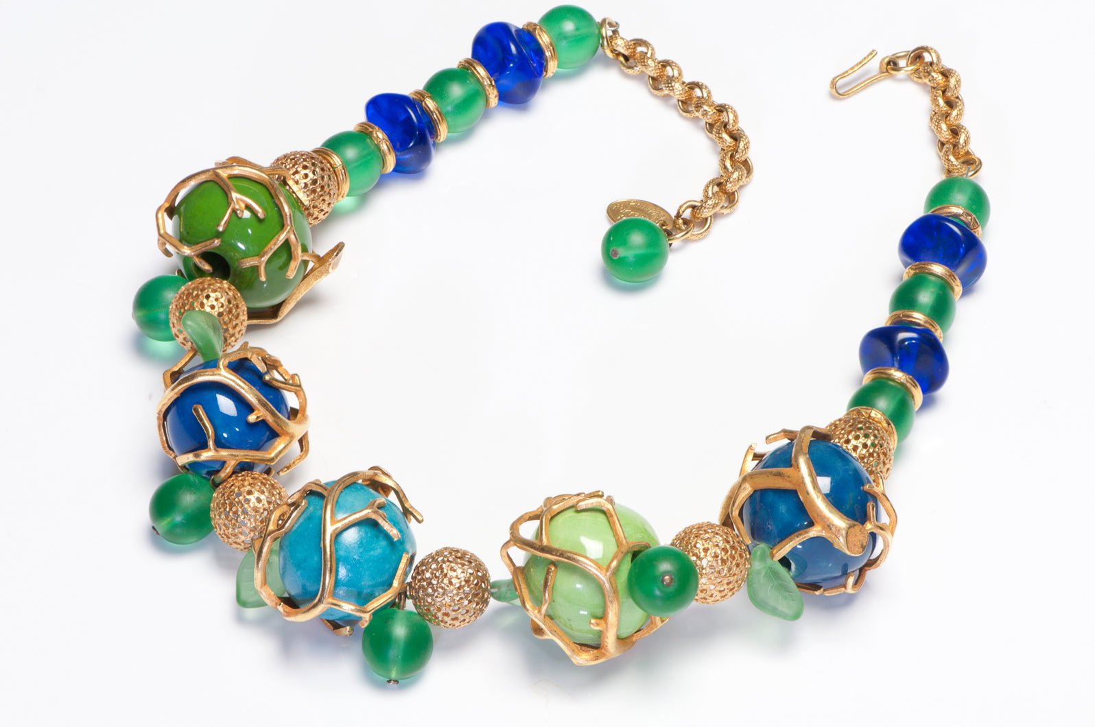 Philippe Ferrandis Paris Green Blue Resin Beads Collar Necklace