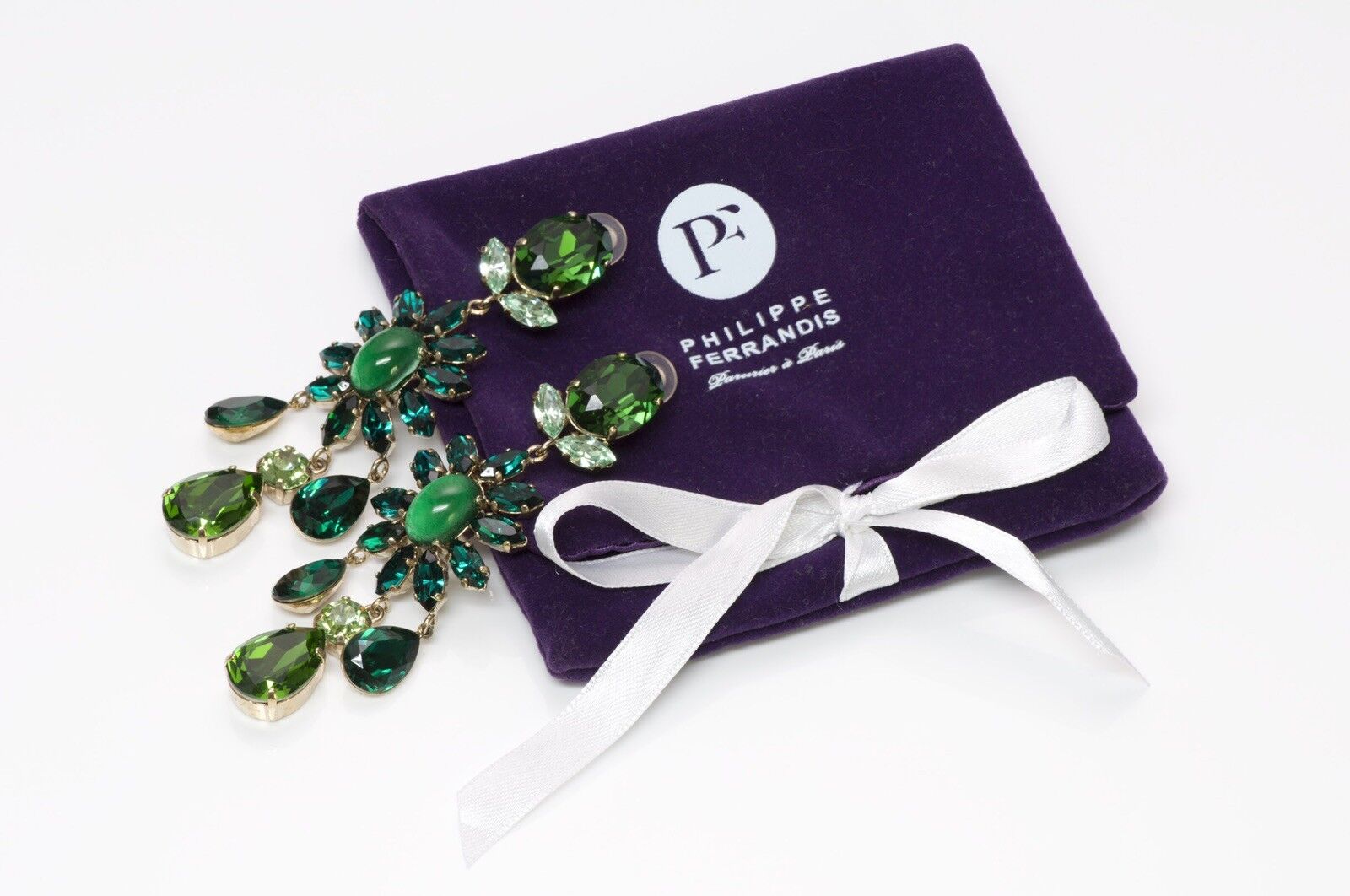 Philippe Ferrandis Paris Green Crystal Drop Earrings