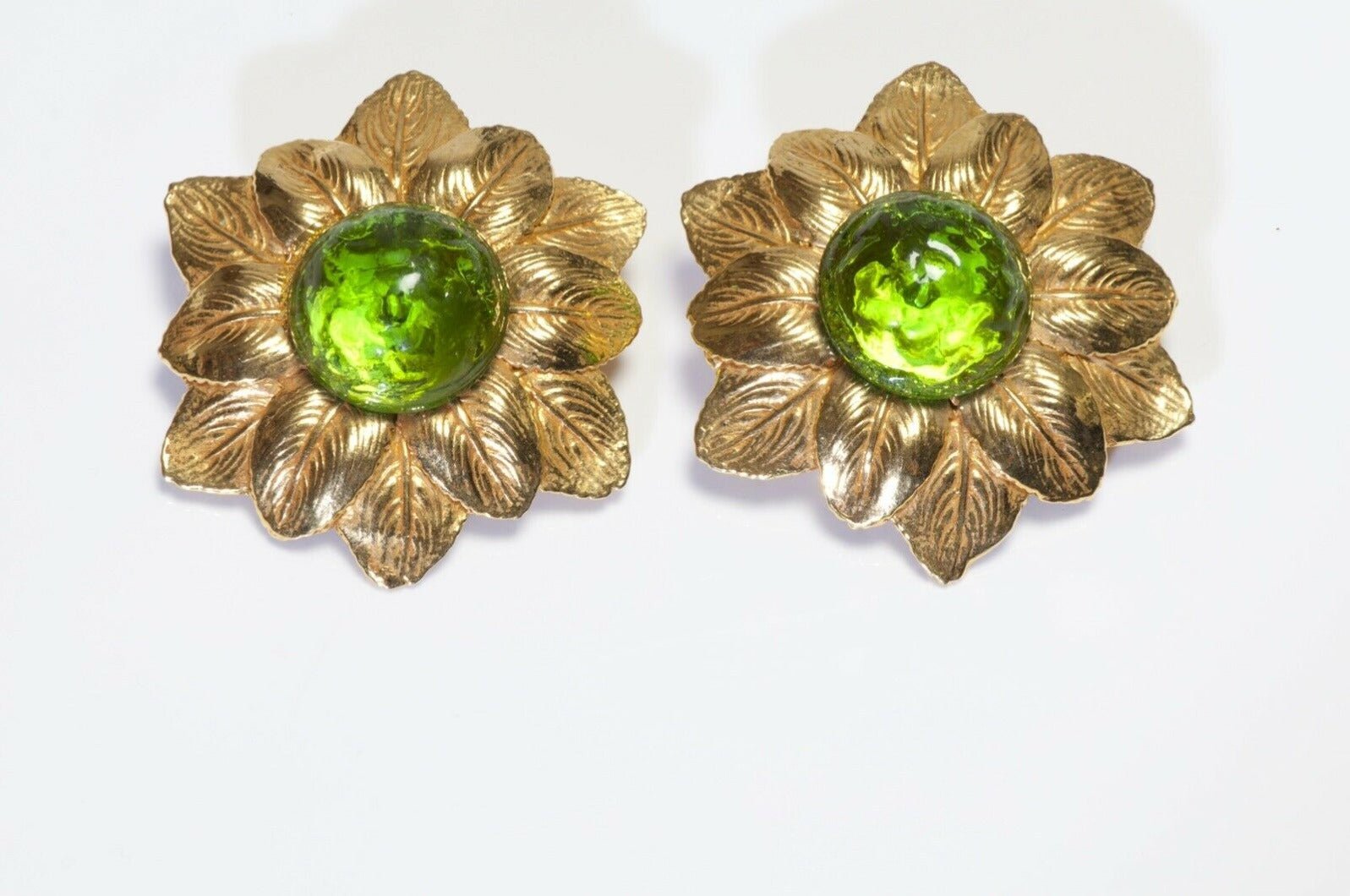 Philippe Ferrandis Paris Green Poured Glass Flower Earrings