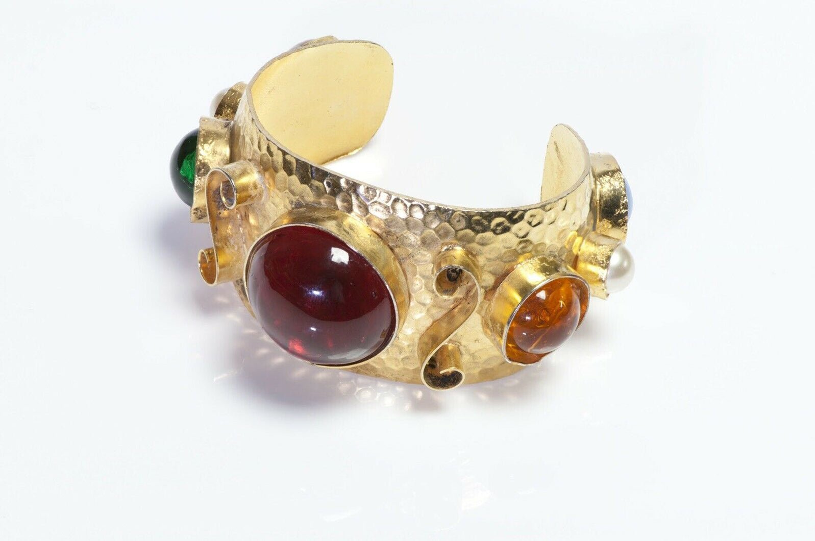 Philippe Ferrandis Paris Green Red Glass Pearl Cuff Bracelet