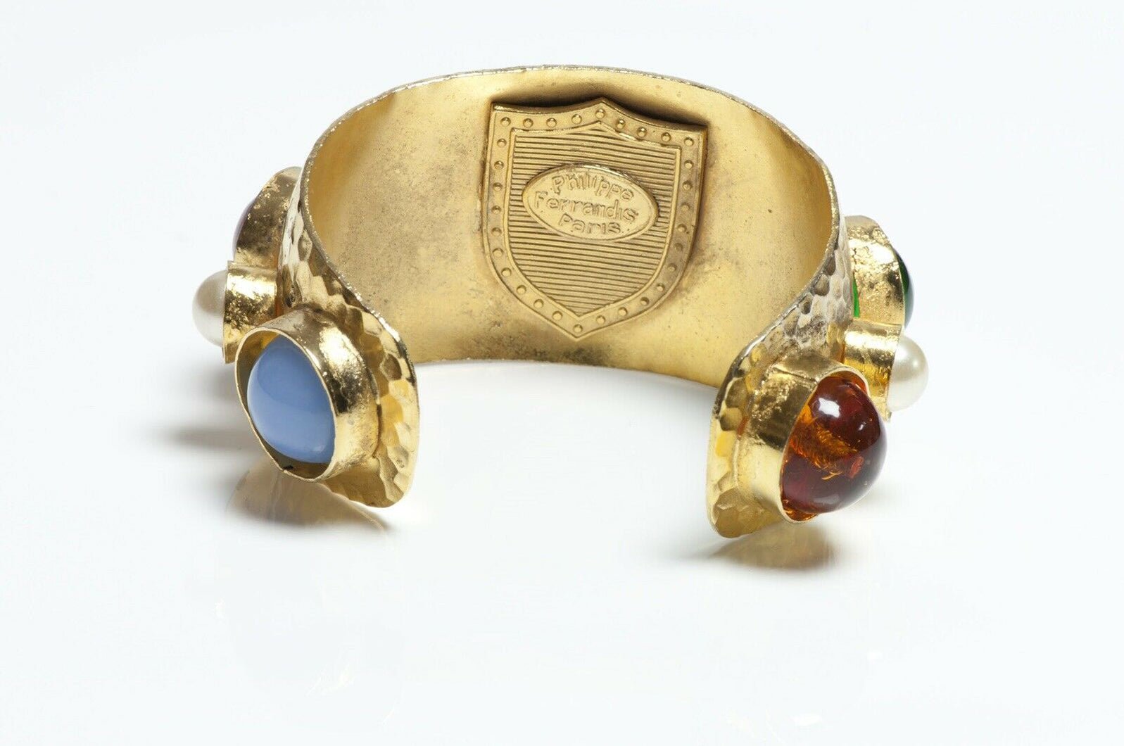 Philippe Ferrandis Paris Green Red Glass Pearl Cuff Bracelet