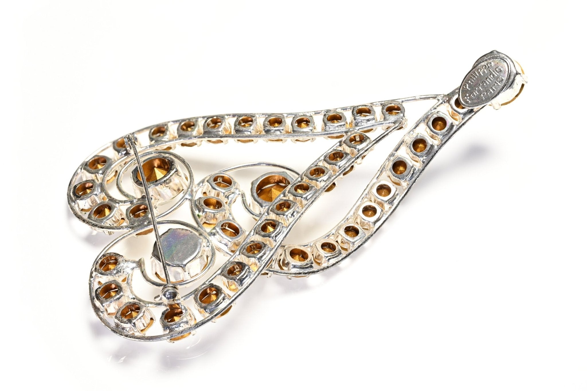 Philippe Ferrandis Paris Large Crystal Heart Question Mark Brooch