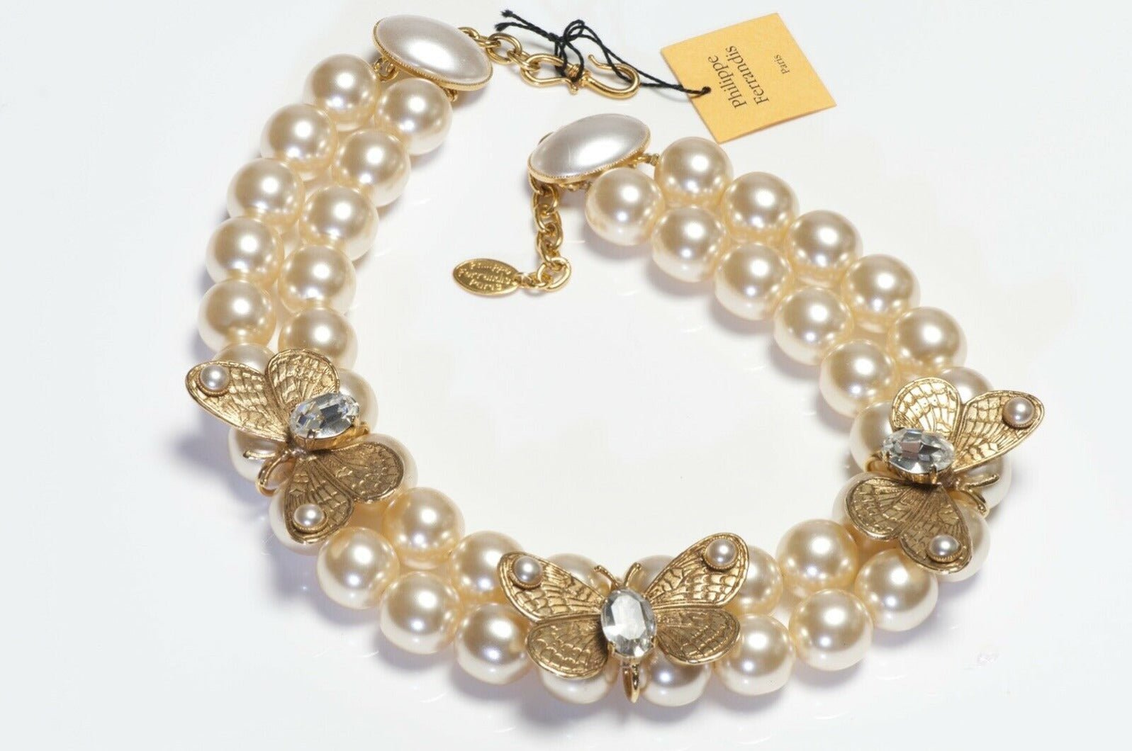 Philippe Ferrandis Paris Pearl Crystal Butterfly Collar Necklace