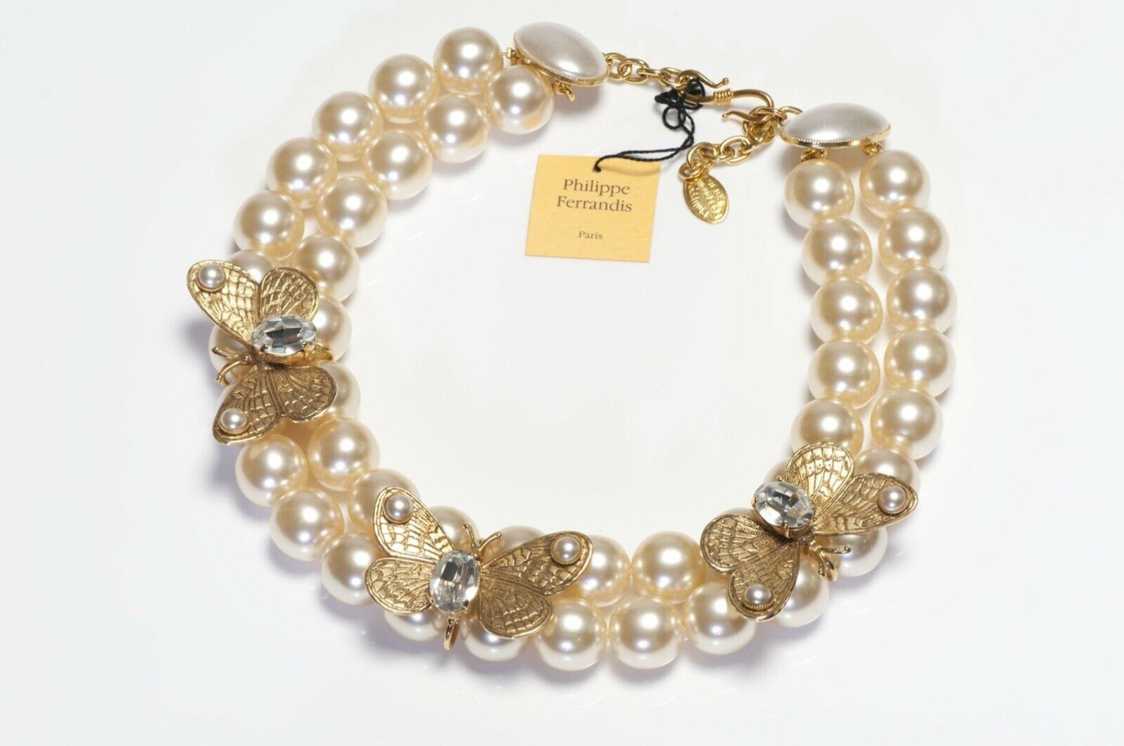 Philippe Ferrandis Paris Pearl Crystal Butterfly Collar Necklace
