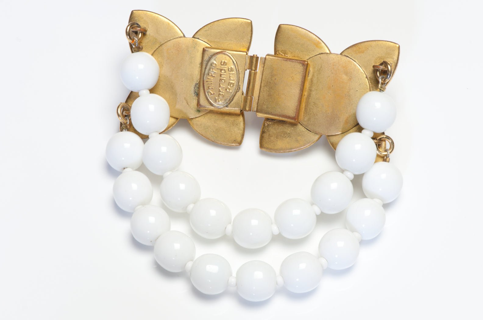 Philippe Ferrandis Paris White Glass Beads Flower Bracelet