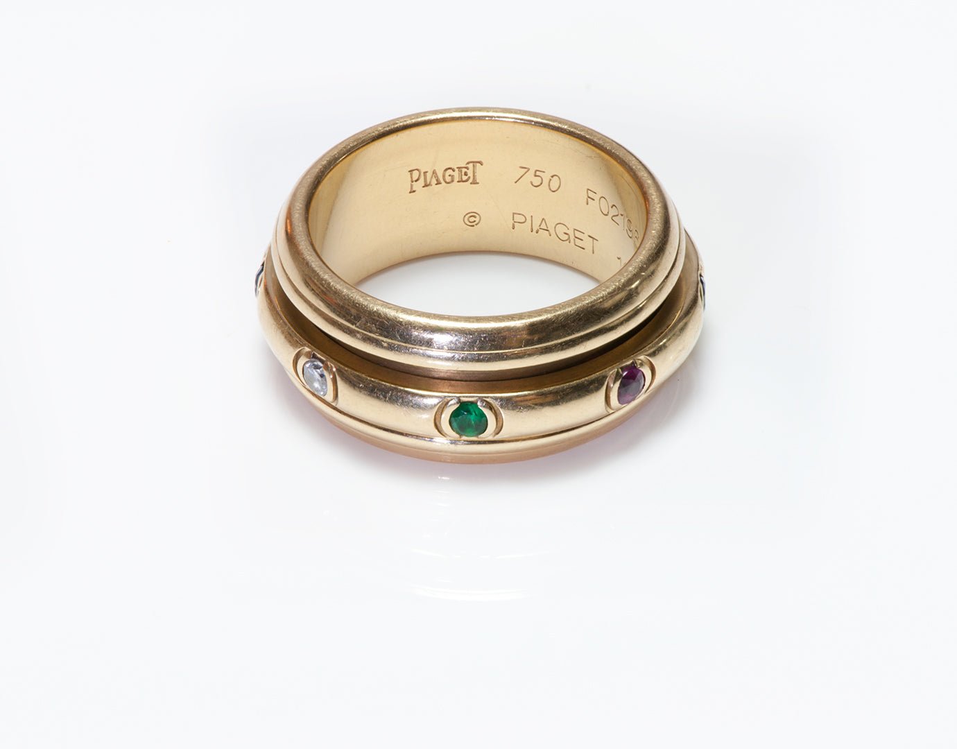 Piaget Possession Diamond Emerald Sapphire & Ruby 18K Gold Band Ring