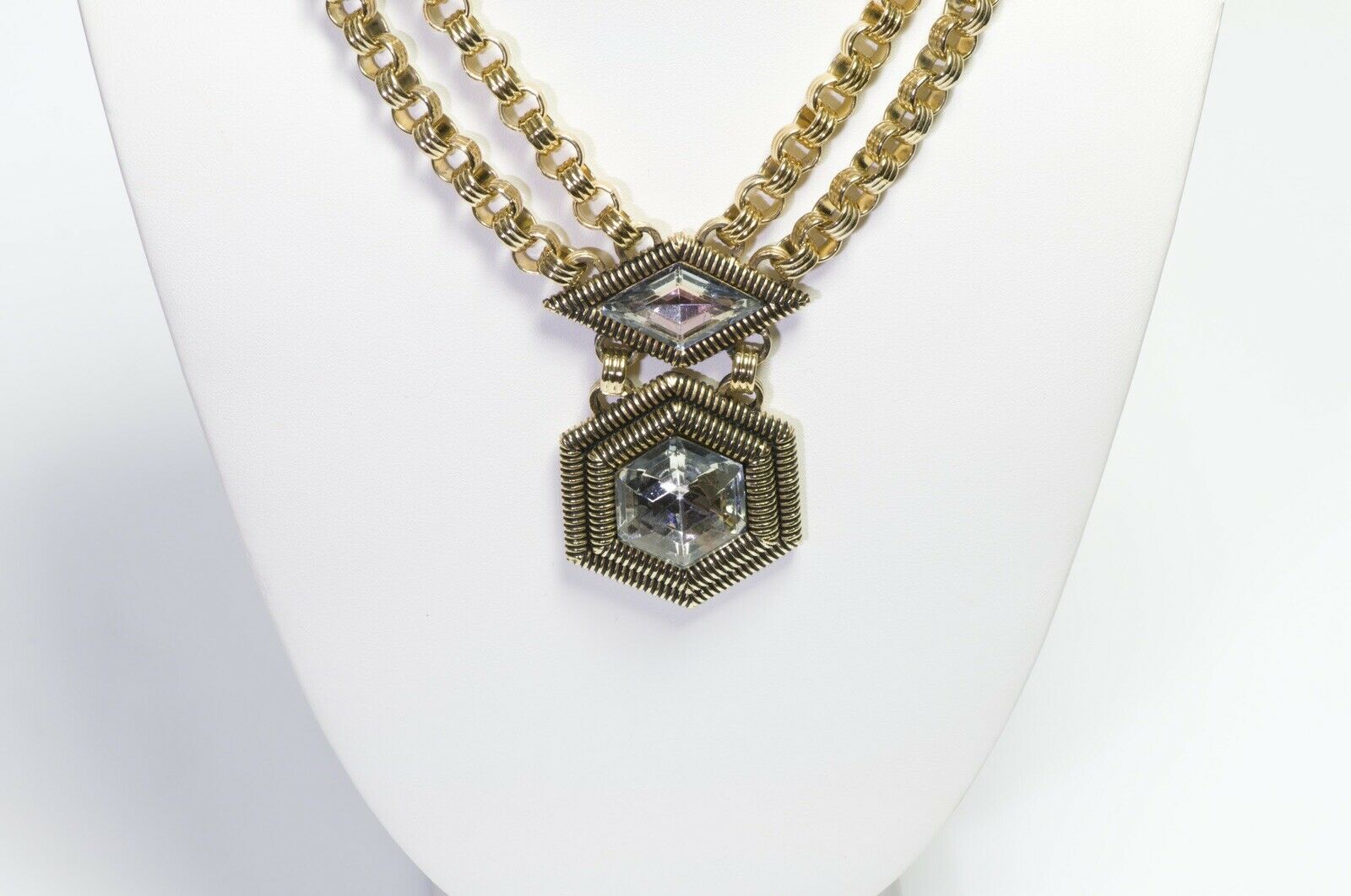 Pierre Cardin 1970’s Chain Geometric Crystal Necklace Earrings Set