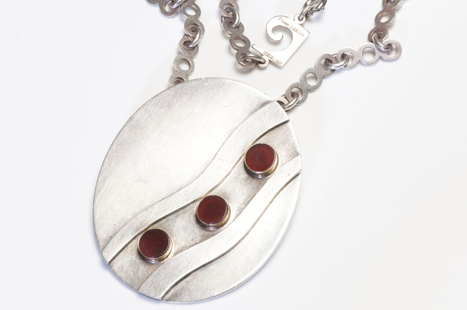 Pierre Cardin 1970’s Sterling Silver 14K Gold Carnelian Chain Pendant Necklace