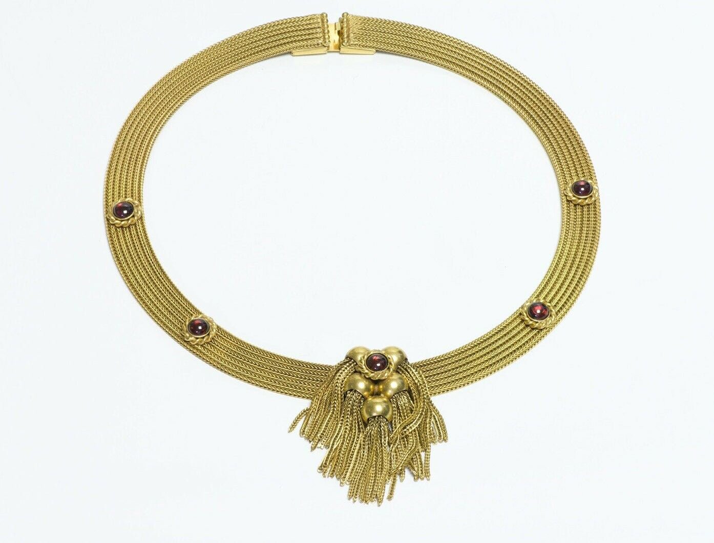 Pierre Lorion Sylvia Karels Etruscan Revival Style Red Glass Tassel Necklace