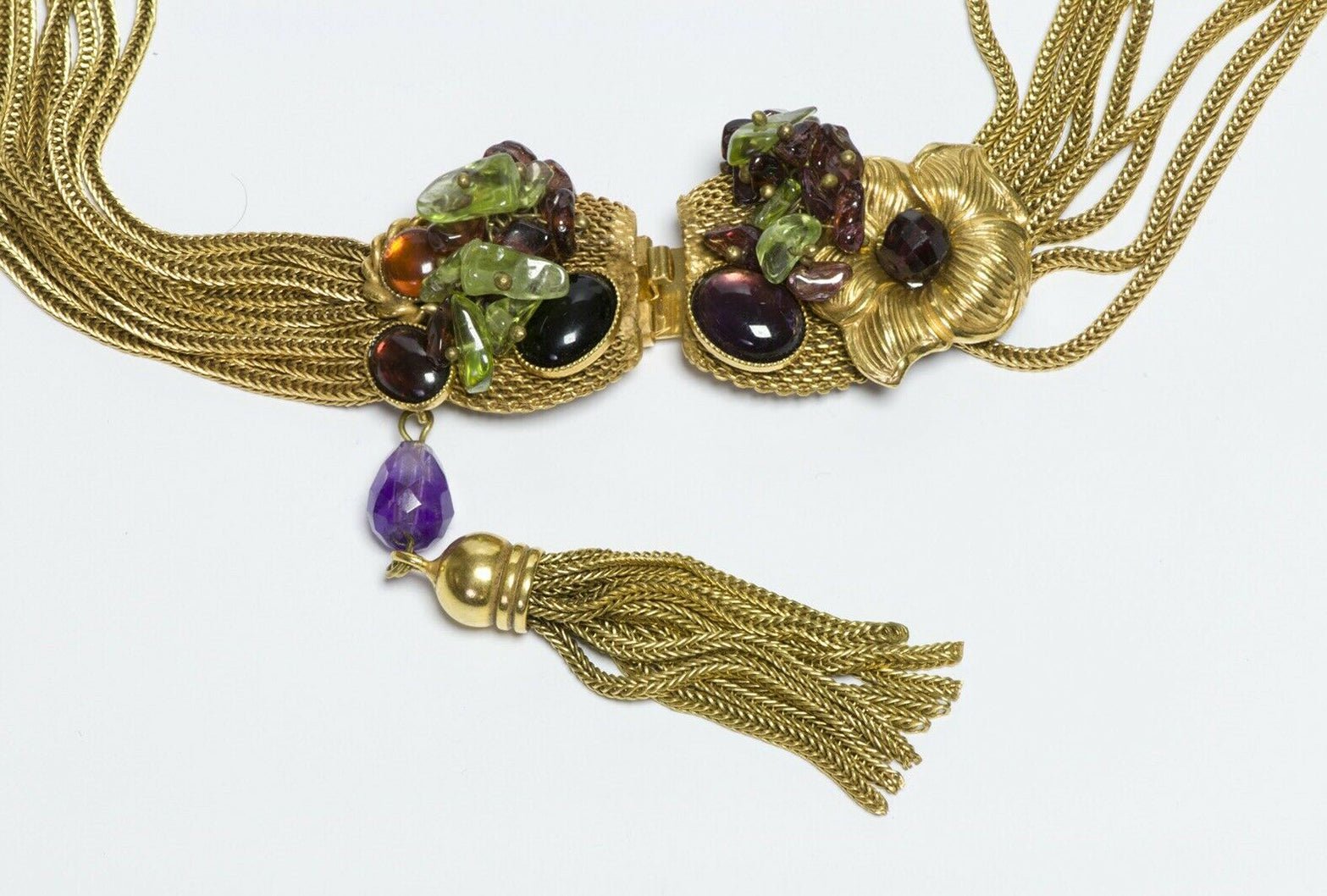 Pierre Lorion Sylvia Karels Paris Cabochon Glass Crystal Multi Chain Necklace