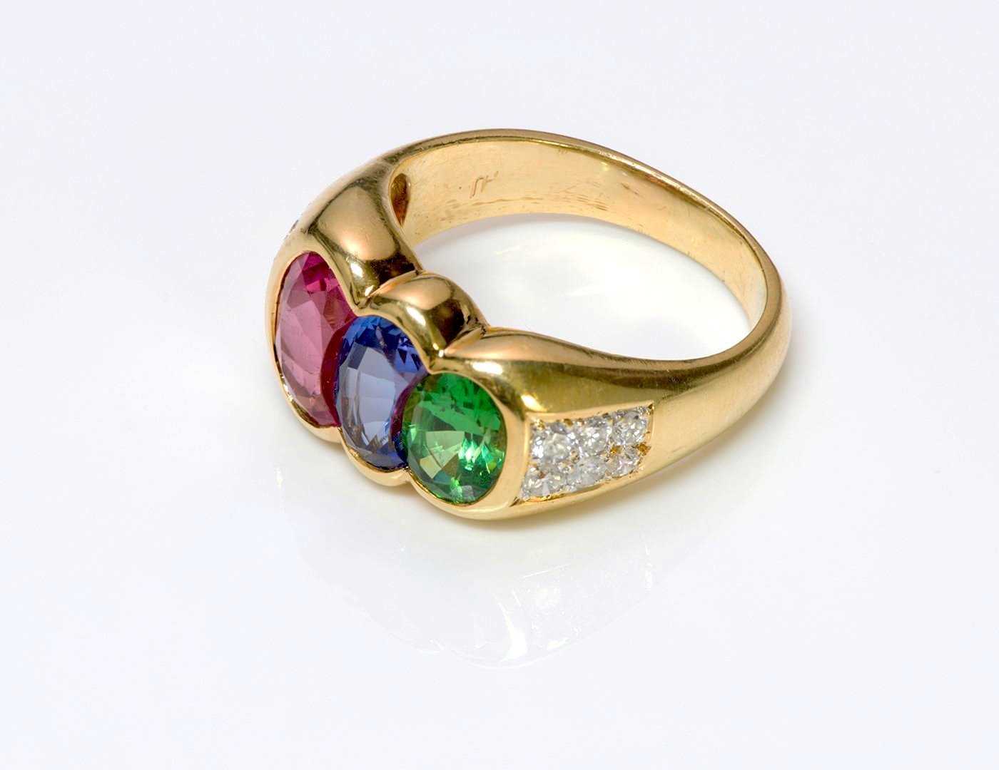 Pink Tourmaline Tanzanite Tsavorite & Diamond 18K Gold Ring