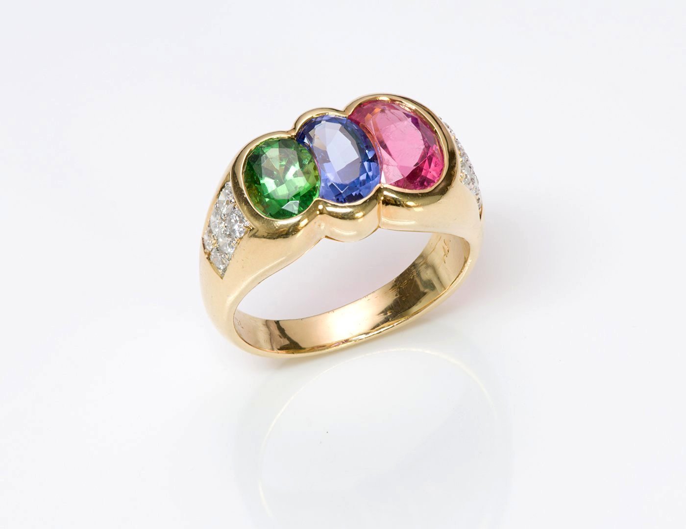 Pink Tourmaline Tanzanite Tsavorite & Diamond 18K Gold Ring