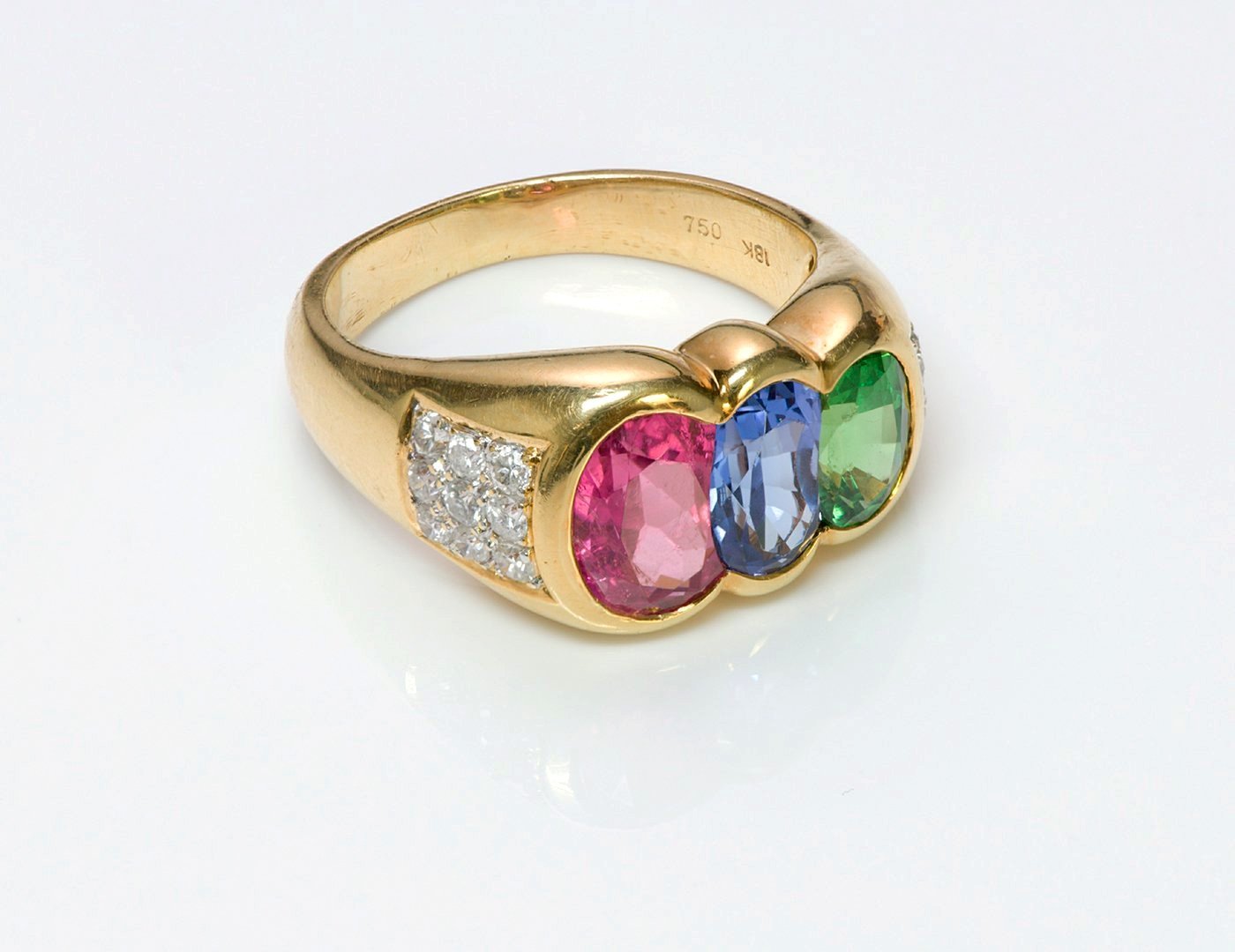 Pink Tourmaline Tanzanite Tsavorite & Diamond 18K Gold Ring