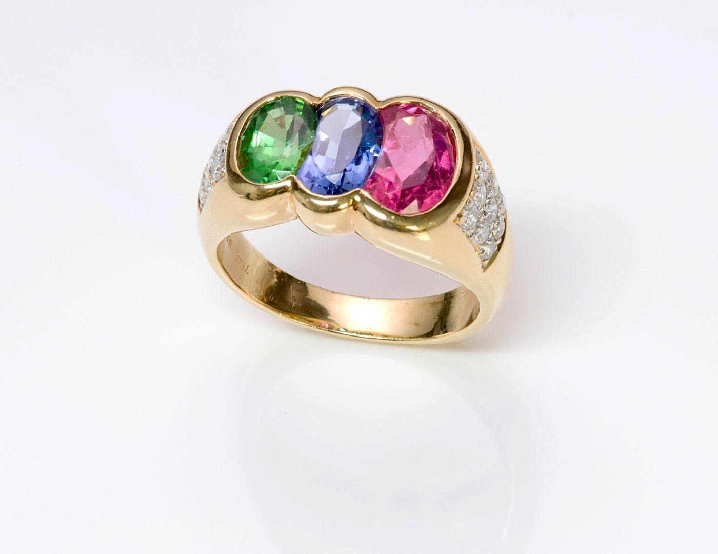 Pink Tourmaline Tanzanite Tsavorite & Diamond 18K Gold Ring