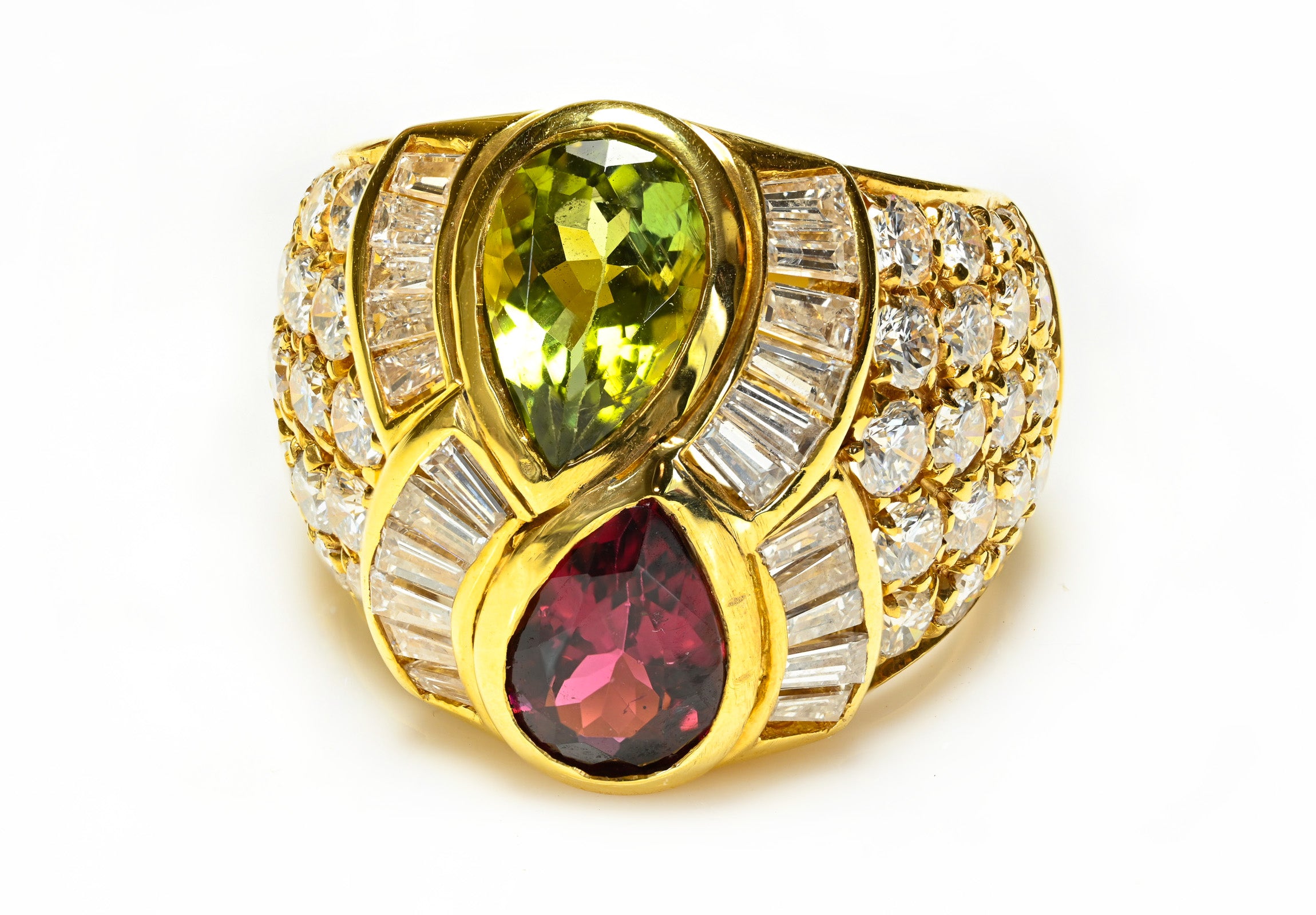 Pink Green Tourmaline Diamond Gold Ring