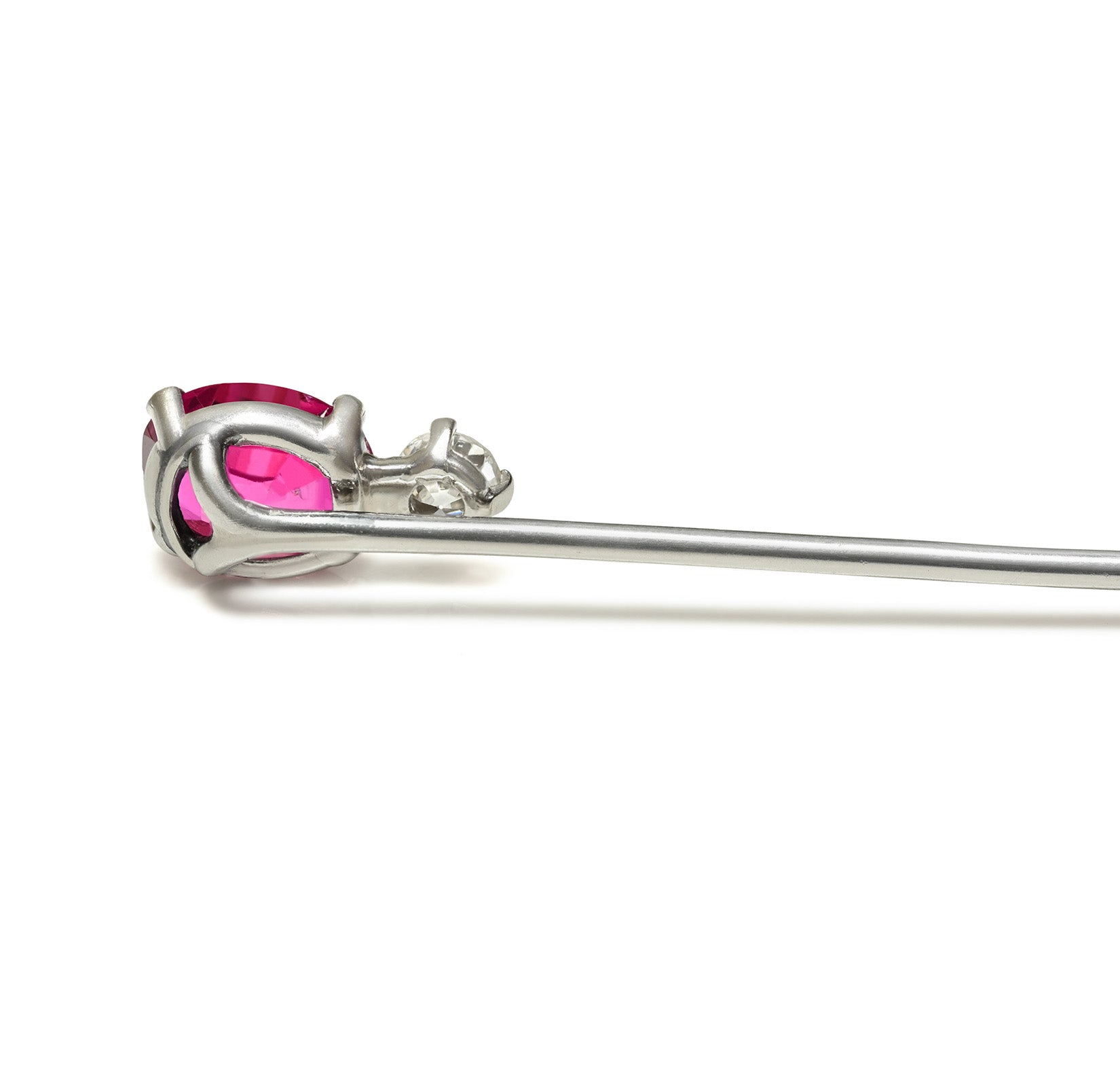 Antique Platinum 2 Carat Unheated Pink Sapphire and Diamond Stick Pin Back