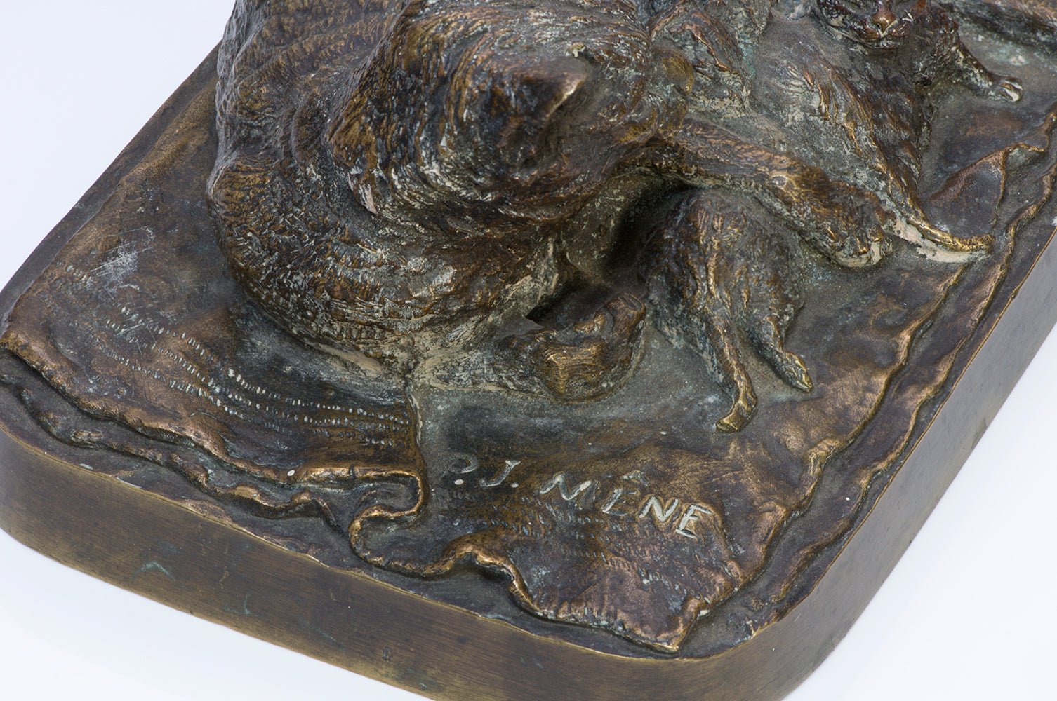 P.J. Mene Bronze Sculpture of Cat Nursing Kittens