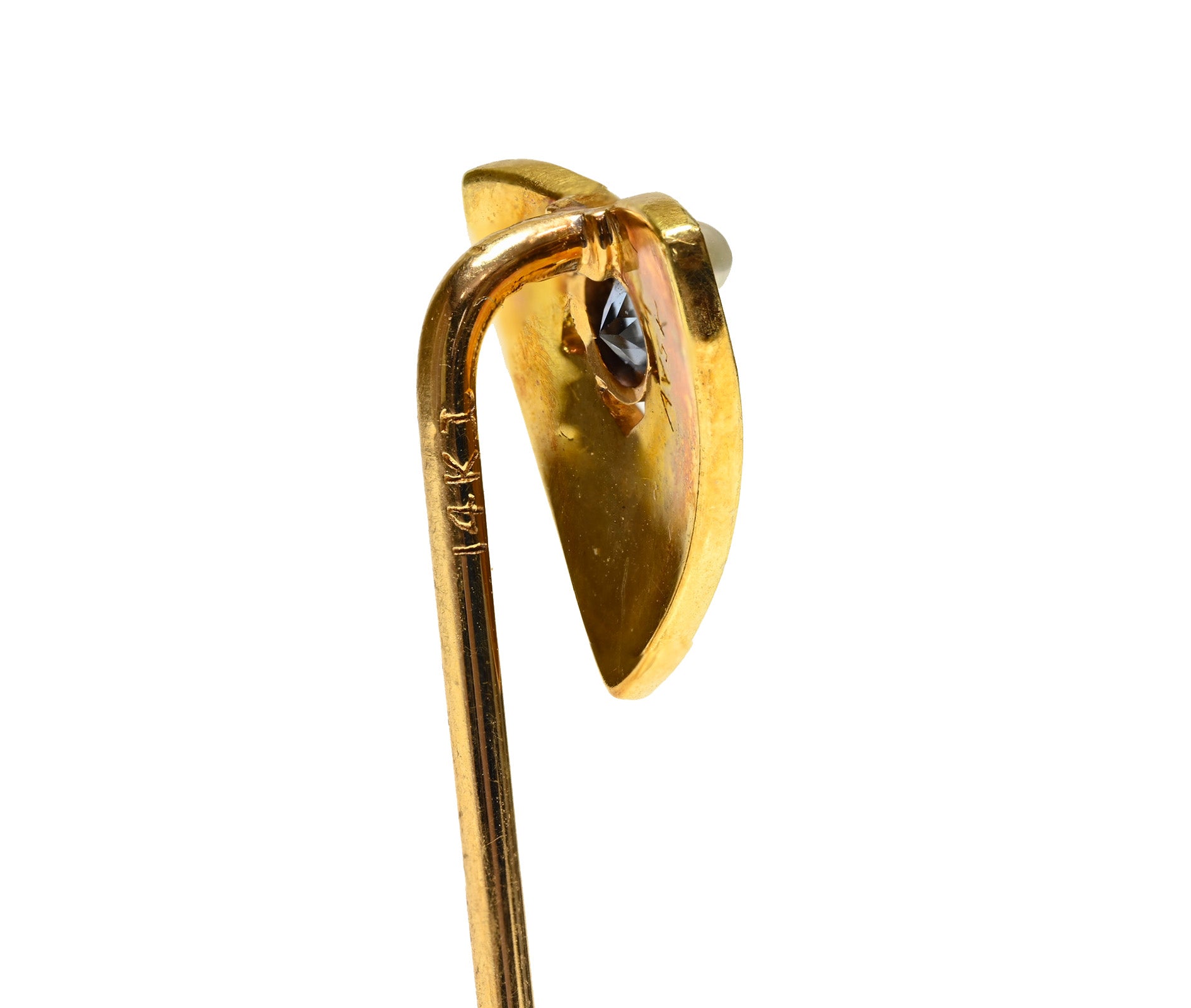 Krementz 14K Gold Enamel Stick Pin with Sapphire Hallmark