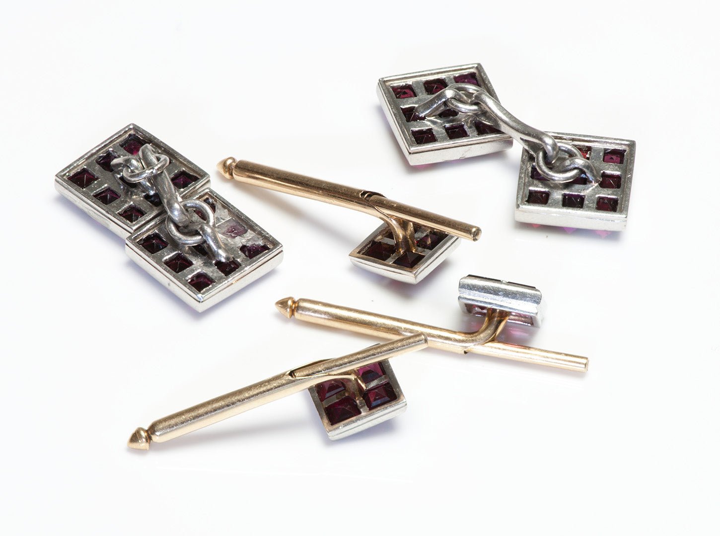Platinum Garnet Cufflink Stud Set