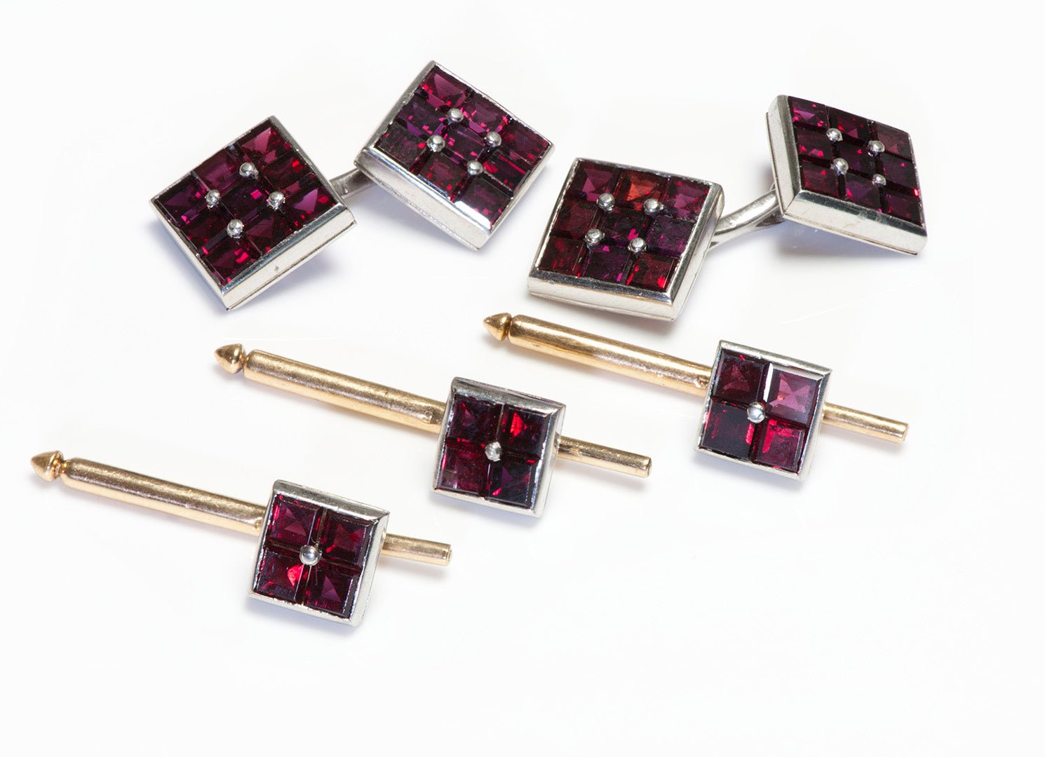 Platinum Garnet Cufflink Stud Set