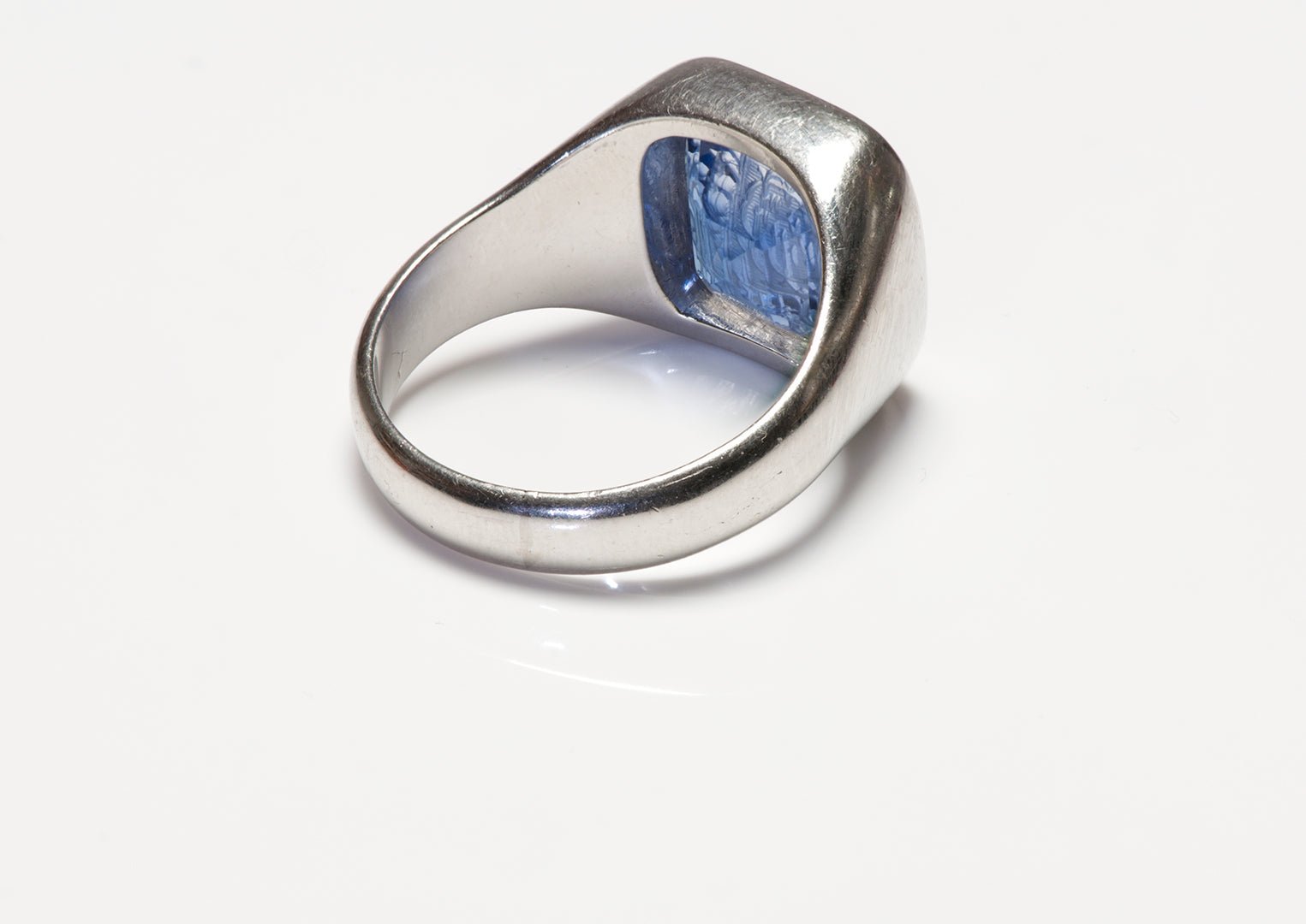 Platinum Synthetic Sapphire Intaglio Signet Men's Ring