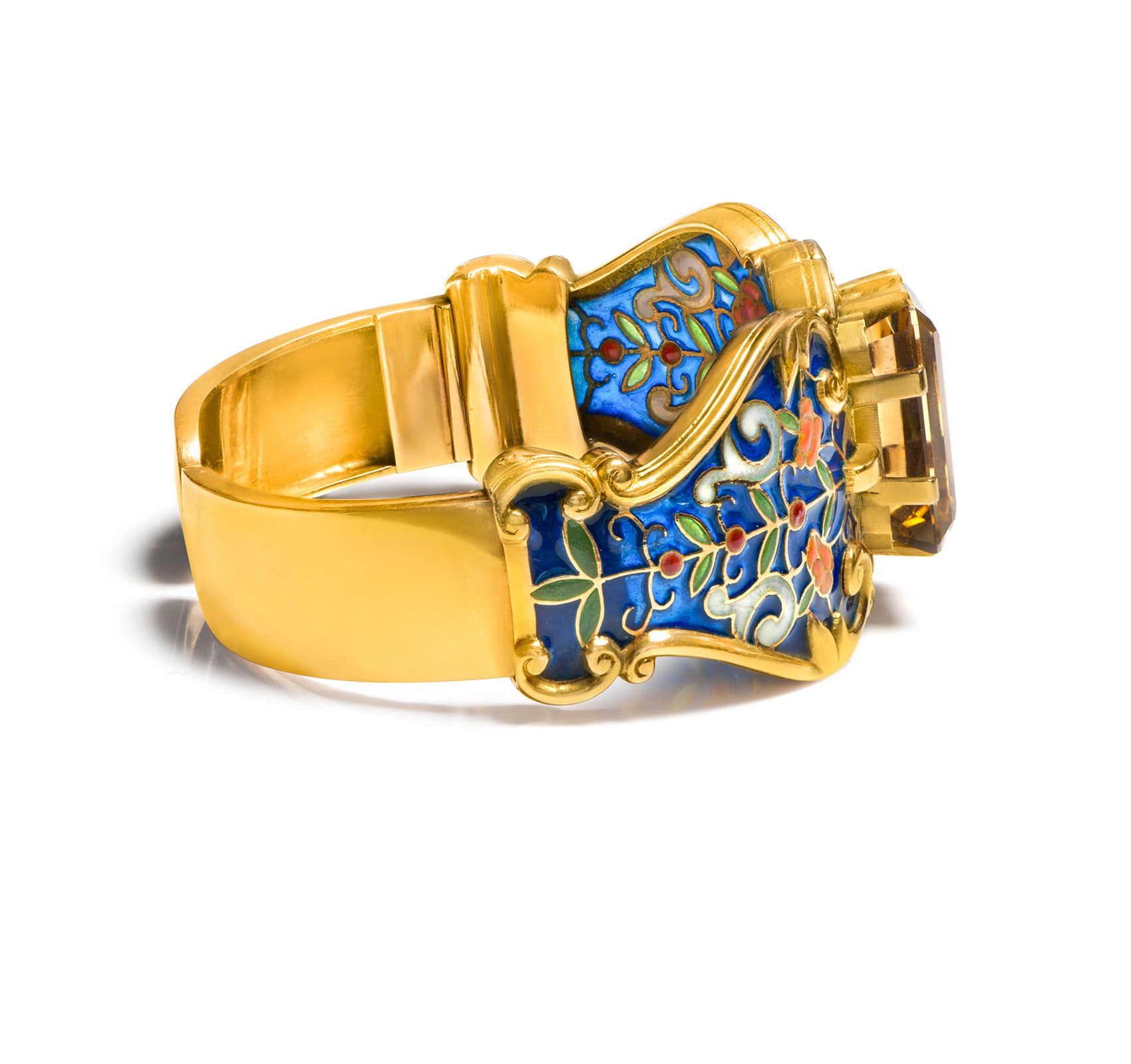 Vintage Plique Jour Gold Citrine Cuff Bracelet