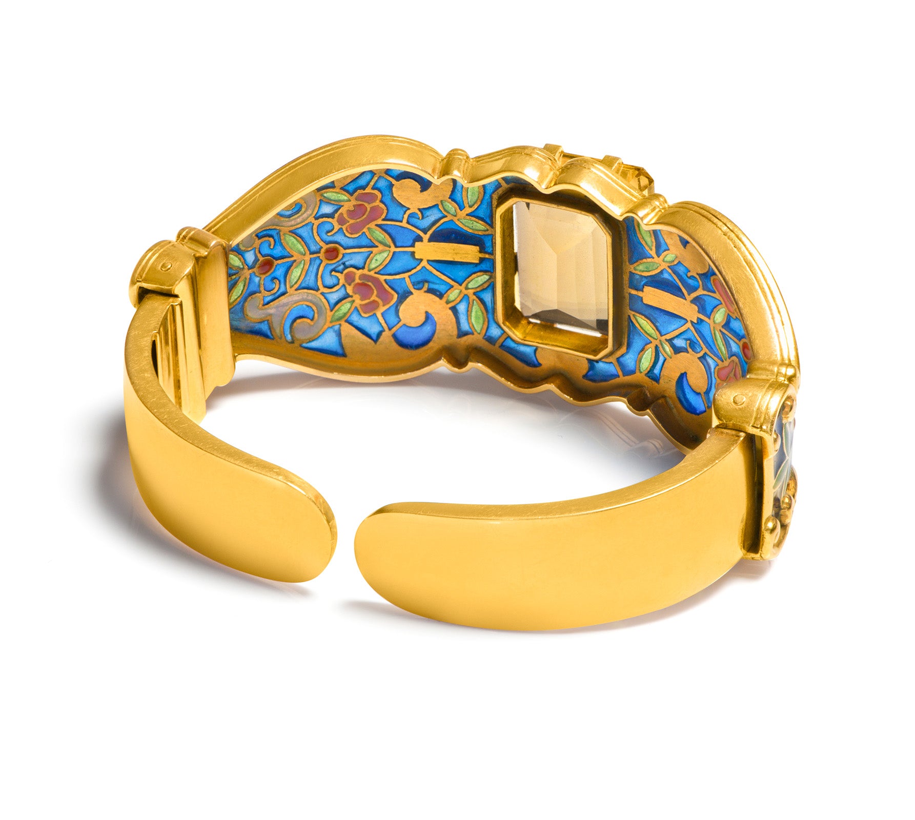 Gold Plique a Jour Citrine Cuff Bracelet