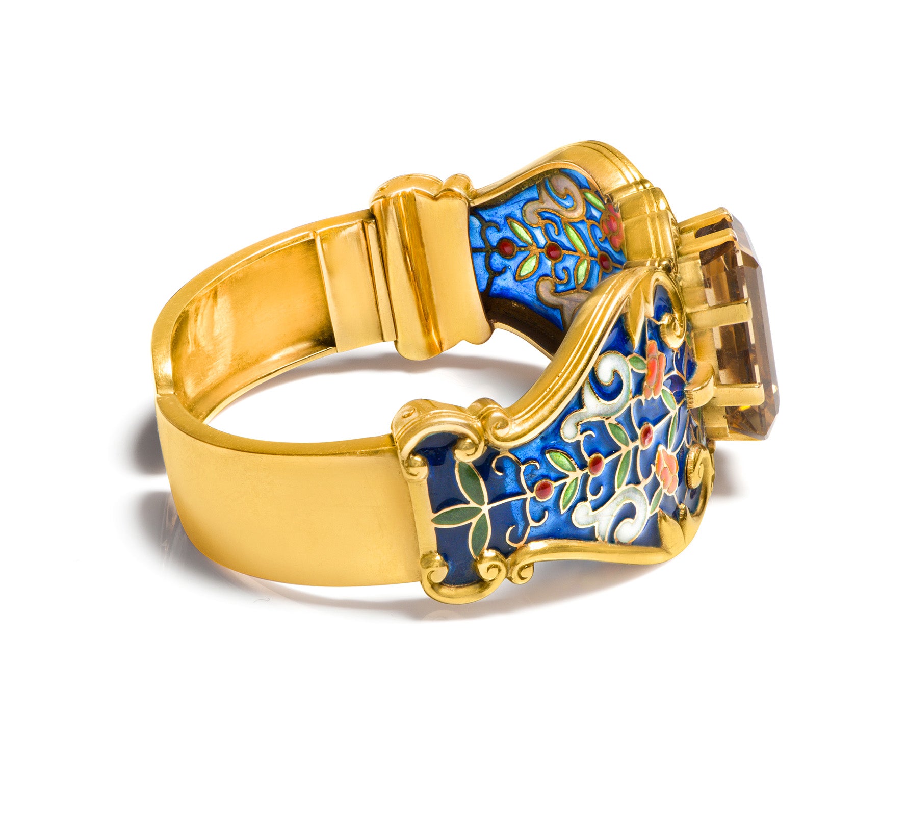 Plique a Jour Gold Citrine Cuff Bracelet